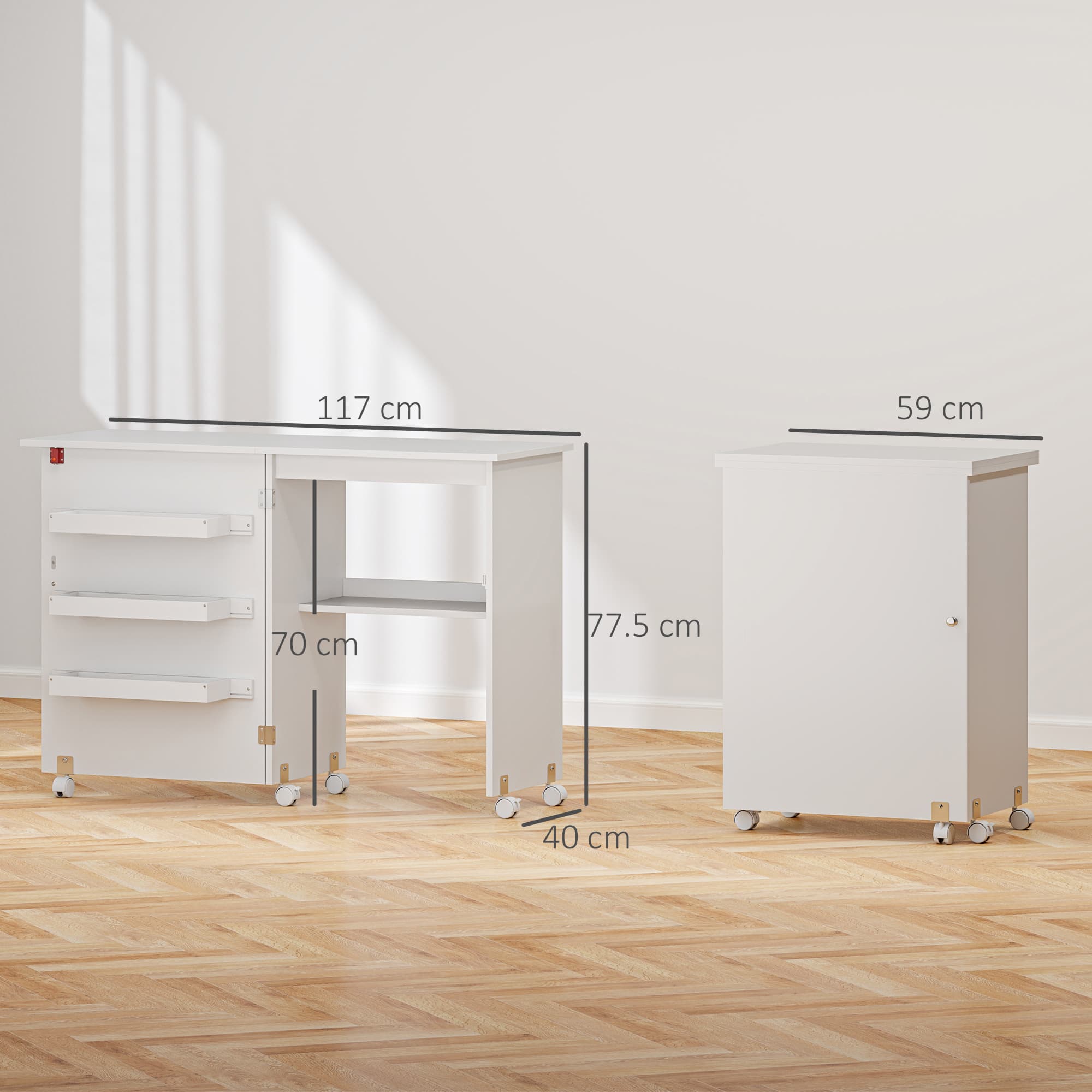 Folding Craft and Sewing Table with Drop Leaf and Wheels - image 2