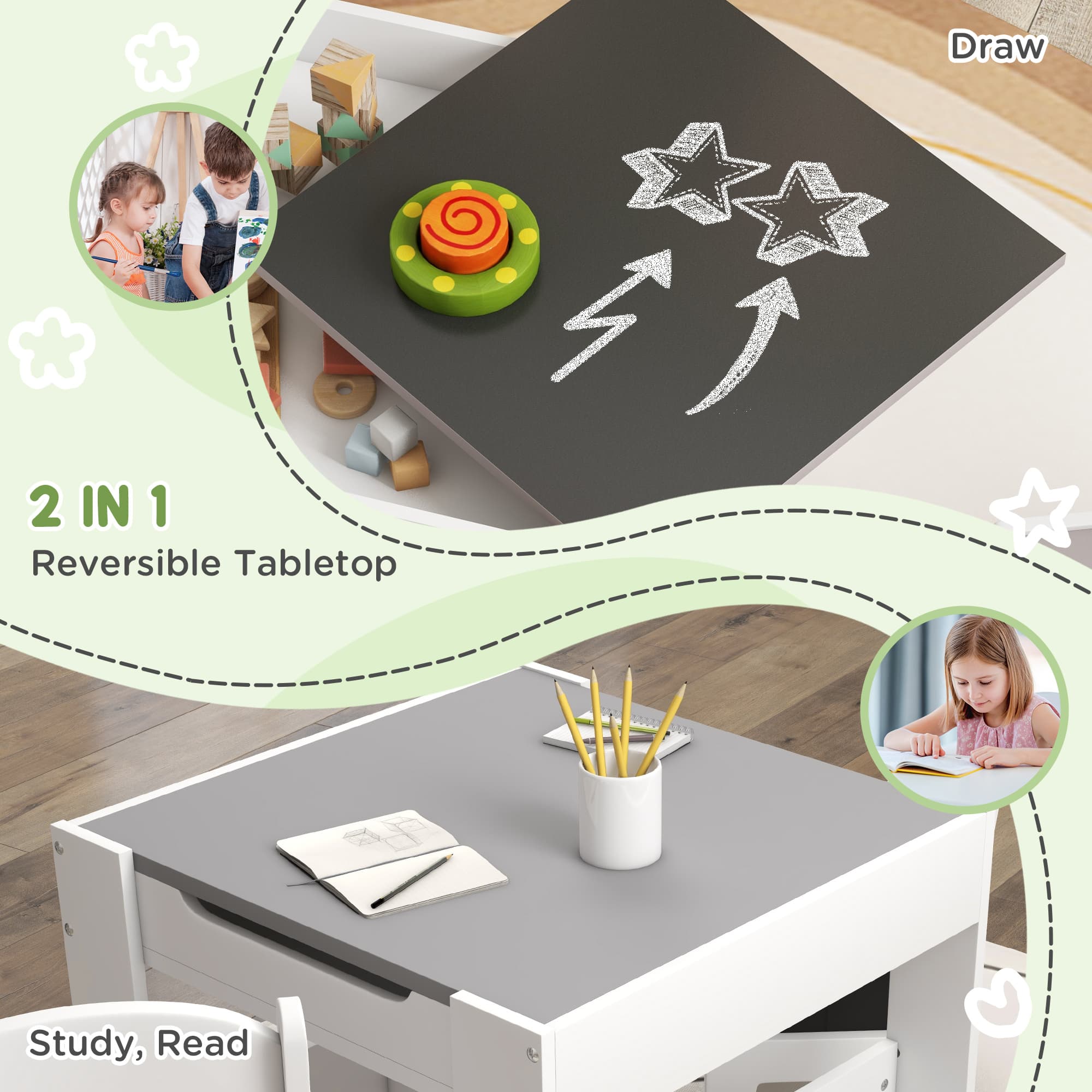 Three-Piece Children's Table and Chair Set with Chalkboard Top - image 5