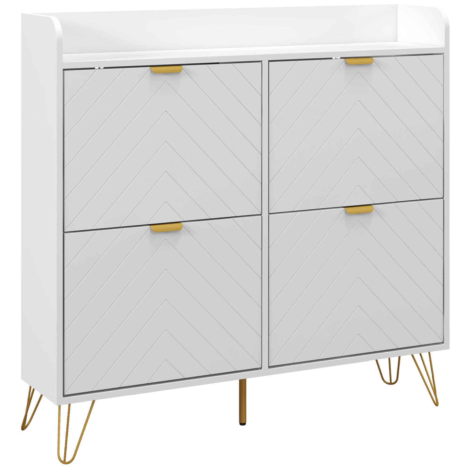 Slim White & Gold Shoe Cabinet for Clutter-Free Hallways - White