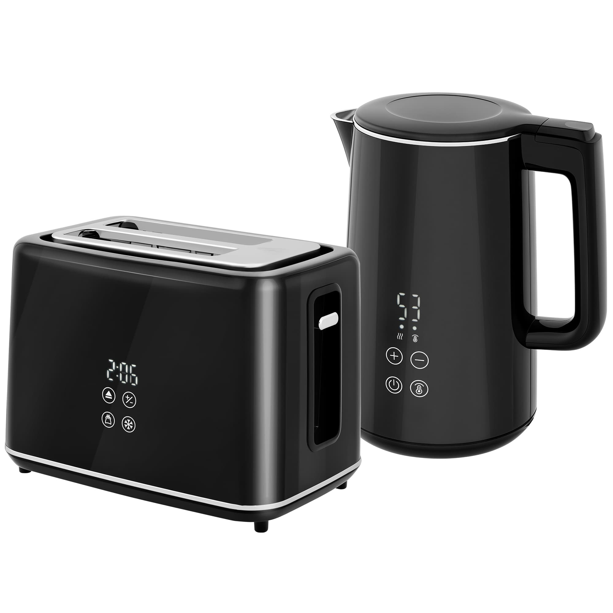 Black Kettle and Toaster Set — Touch Display, Digital Controls
