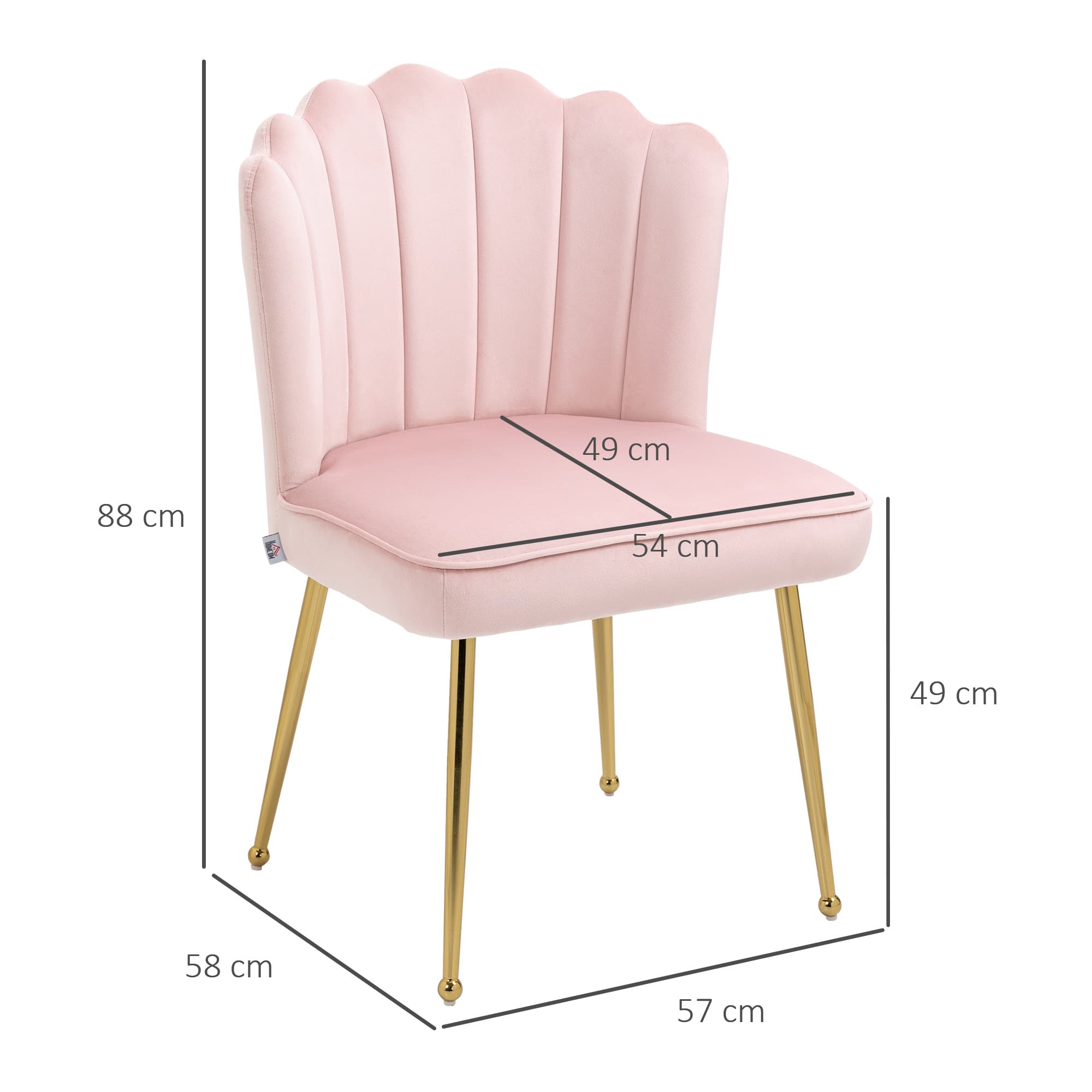 Shell Back Dining Chairs in Pink Velvet – Set of 2 with Gold Legs - image 5