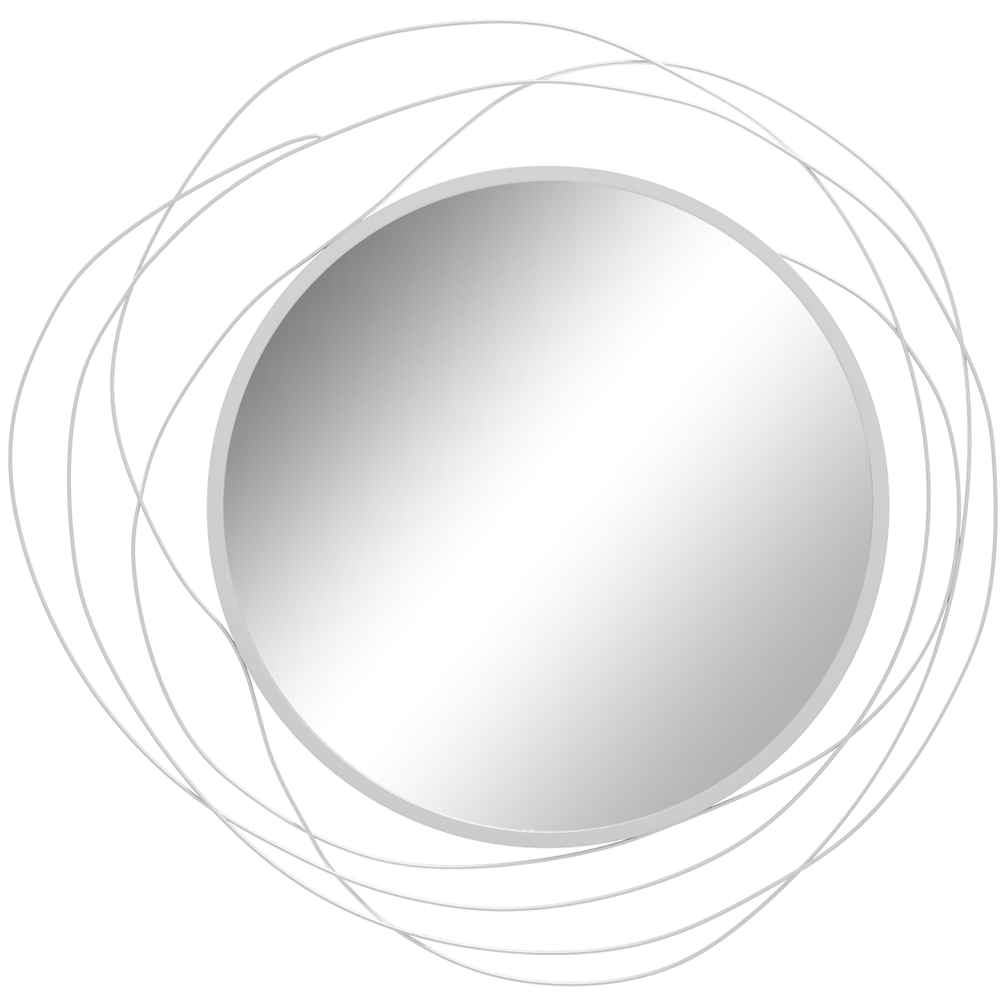 Round Wall Mirror with Abstract Metal Wire Surround - Silver