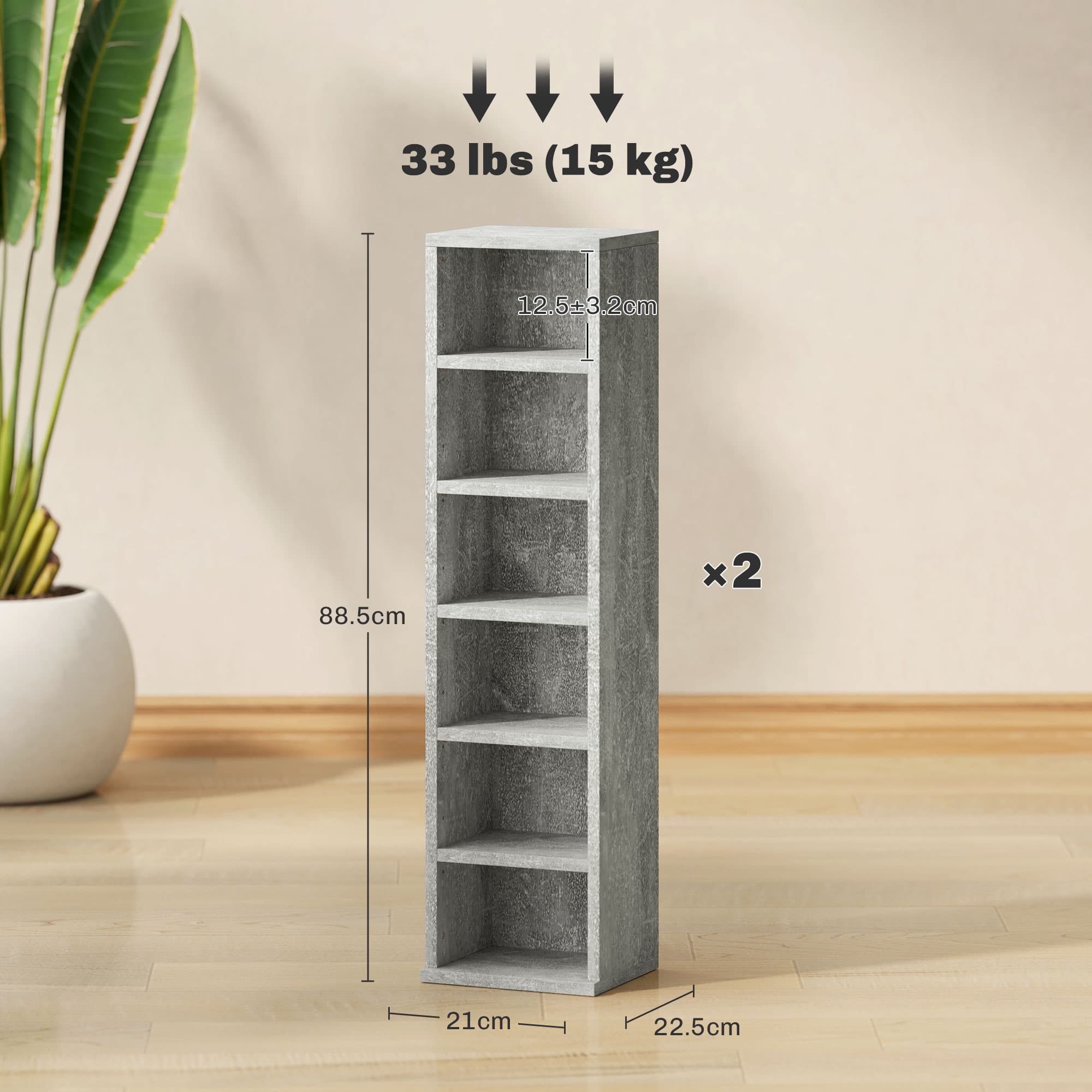 Twin CD Tower Storage Units with 6 Shelves Each, Cement Grey - image 8