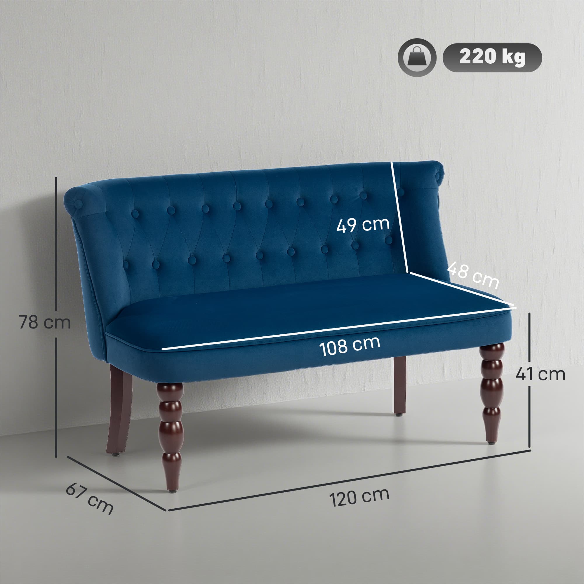Discover Plush Comfort: Dark Blue Velvet 2-Seater Wingback Sofa - image 5