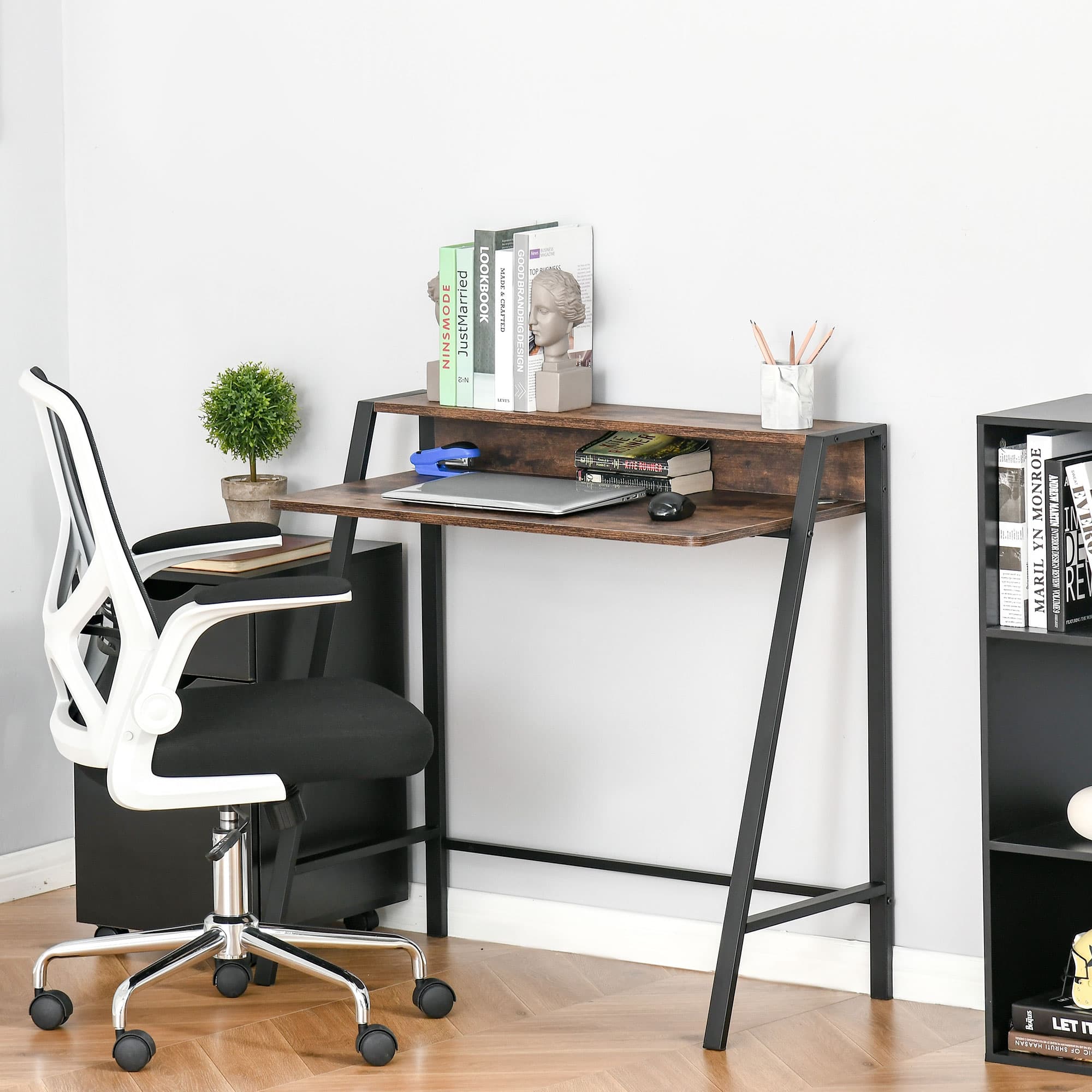 Industrial Writing Desk with Back Shelf – Rustic Brown - image 4