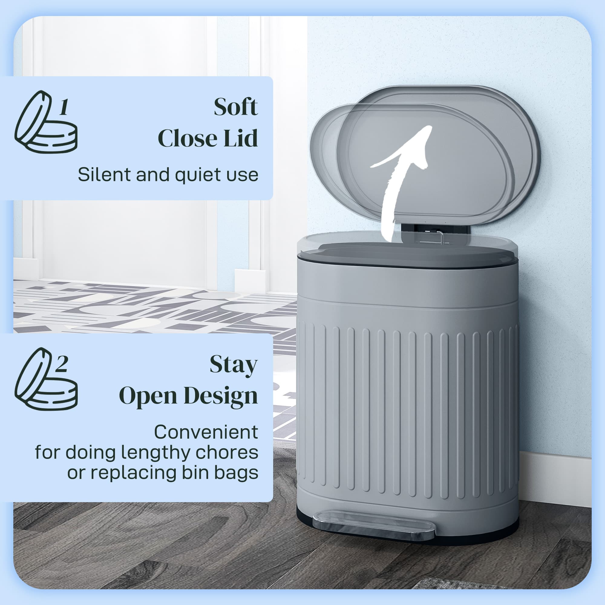 Grey 20L Pedal Bin with Soft-Close Lid for Kitchen Use - image 9