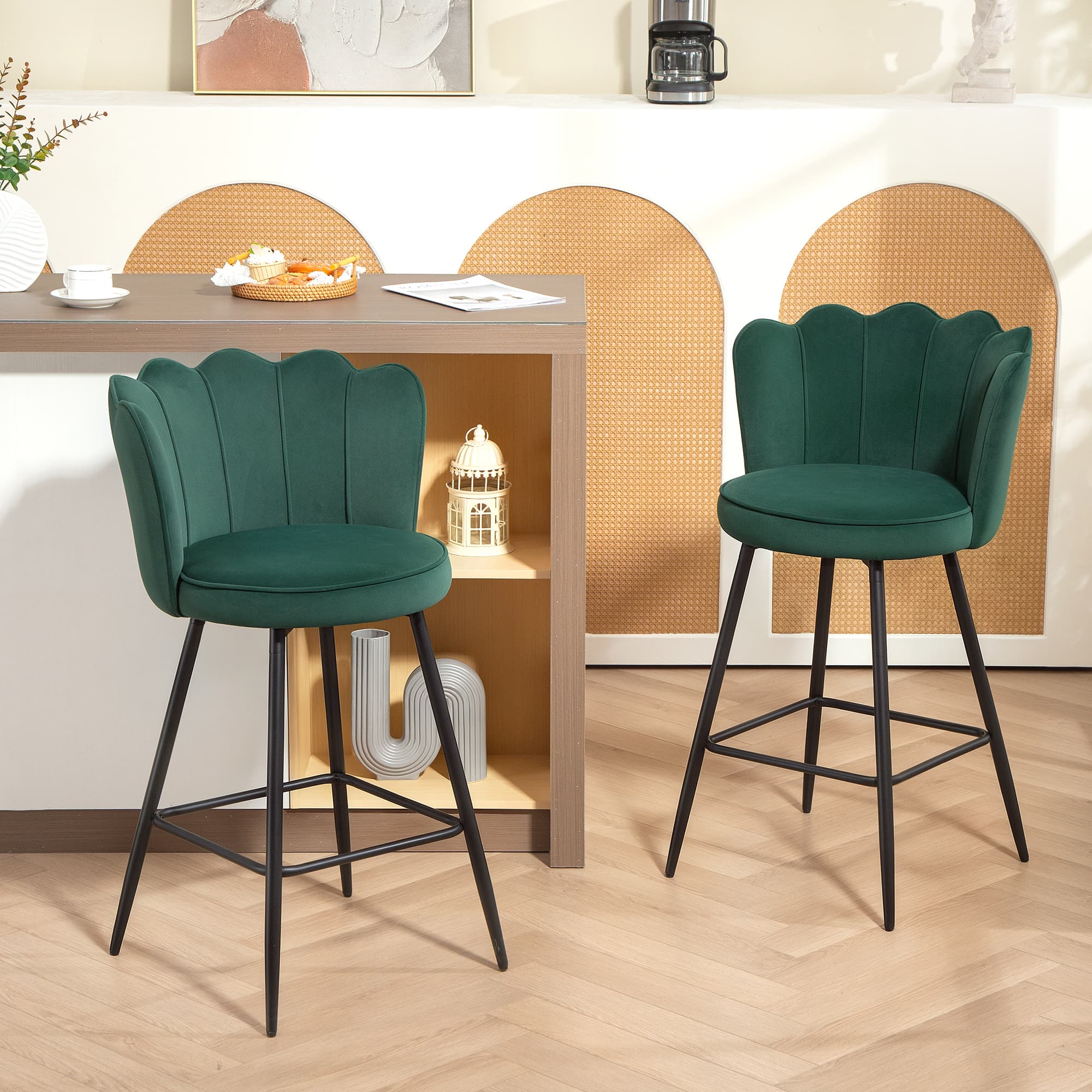 Transform Your Kitchen with Dark Green Velvet Lotus Bar Stools - image 4