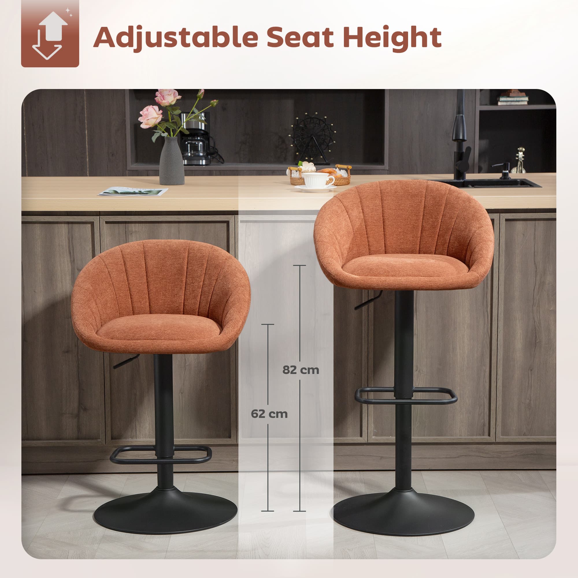 Pair of Adjustable Tub Bar Stools in Orange — Set of 2 - image 3
