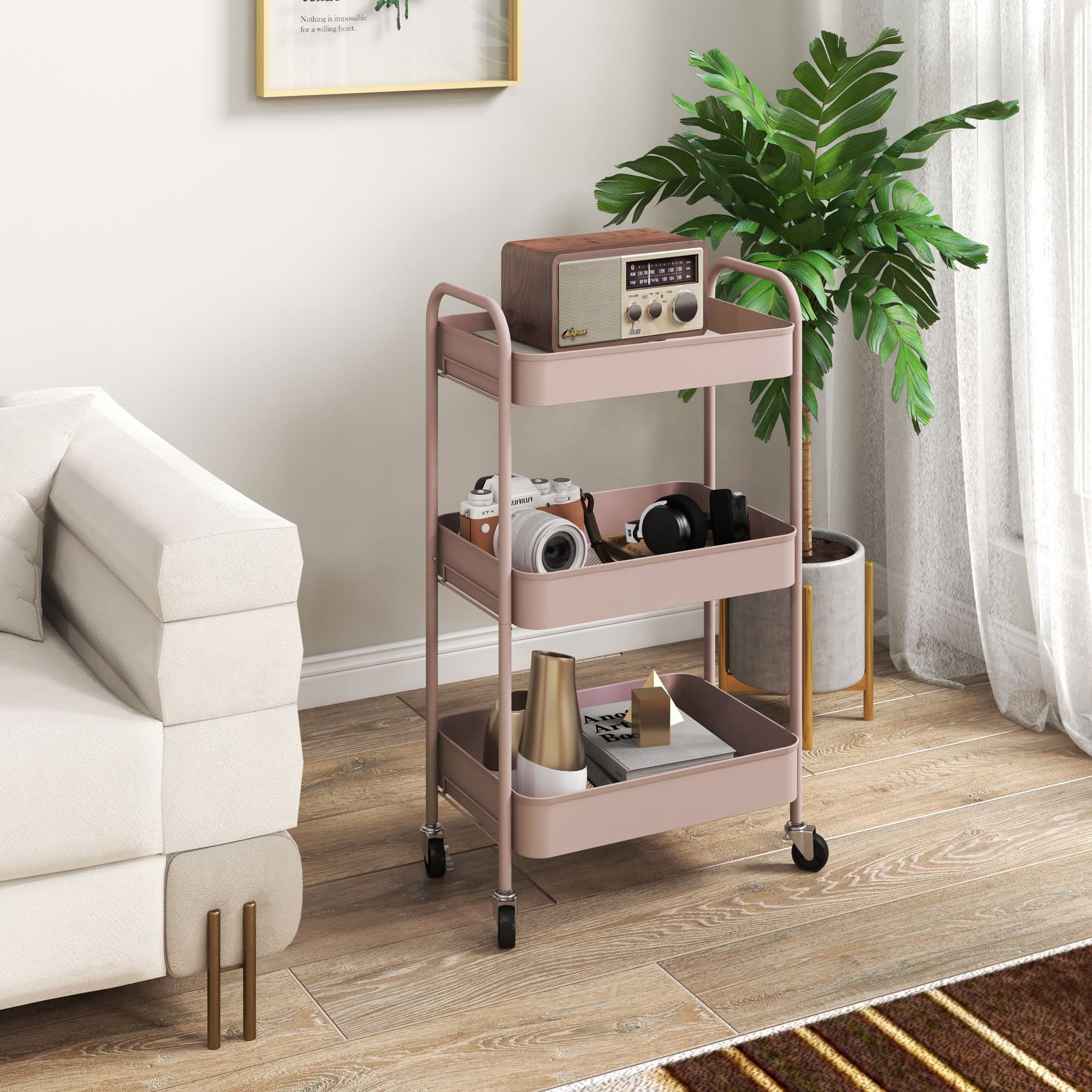 Pink Three-Tier Storage Trolley for Everyday Organisation - image 9