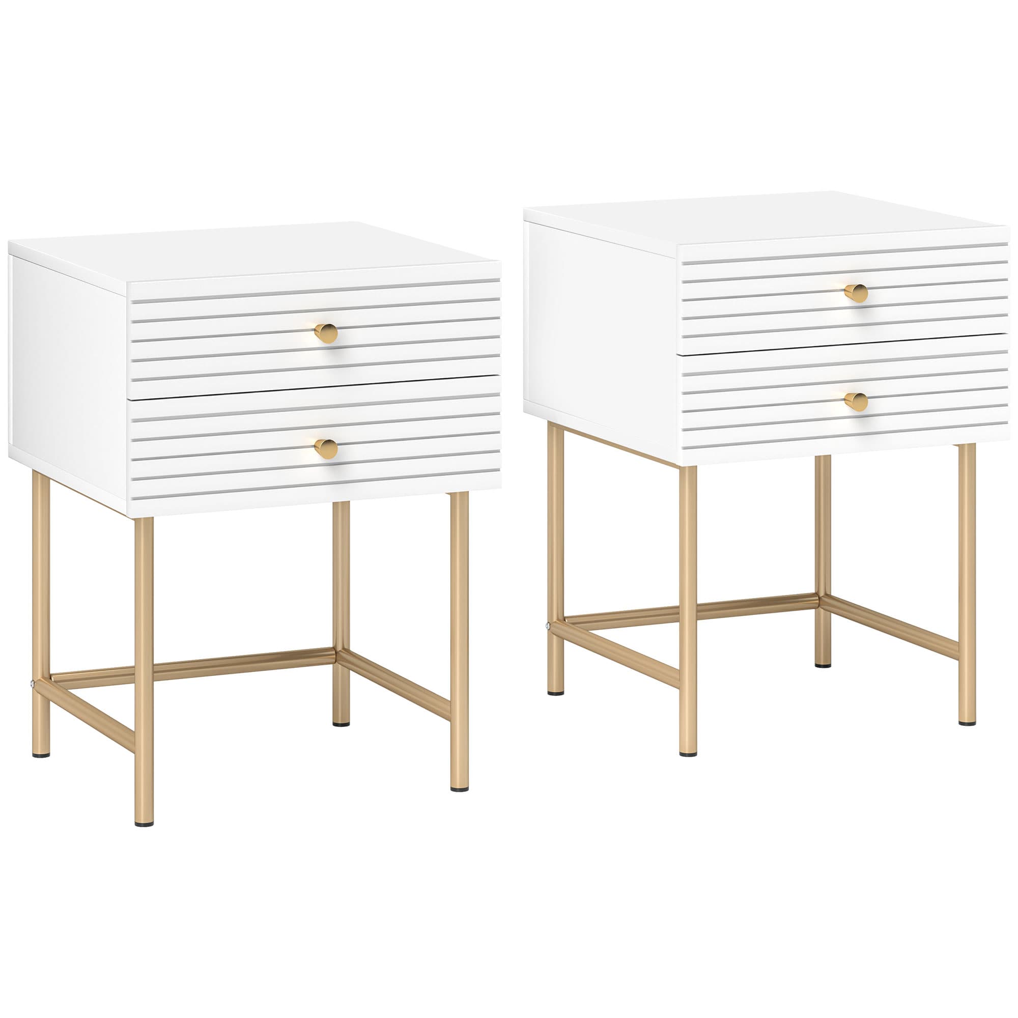 Transform Your Bedroom with Elegant White & Gold Bedside Tables - White