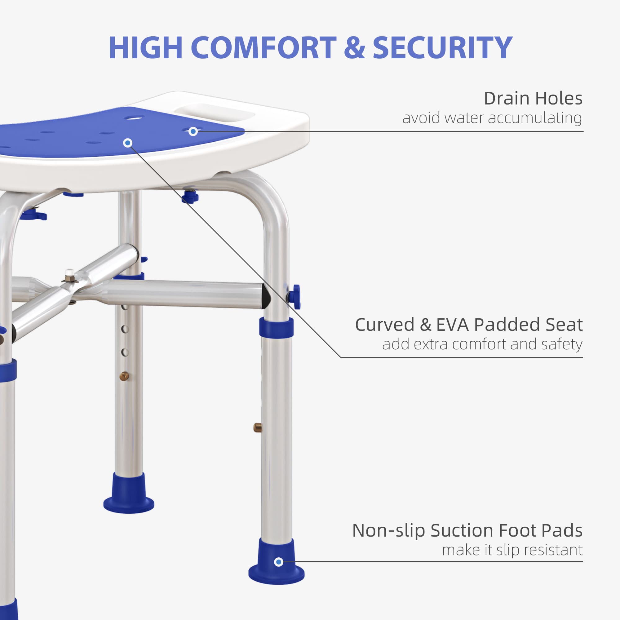 Height-Adjustable Shower Stool with Suction Feet, 44-51.5cm - image 8