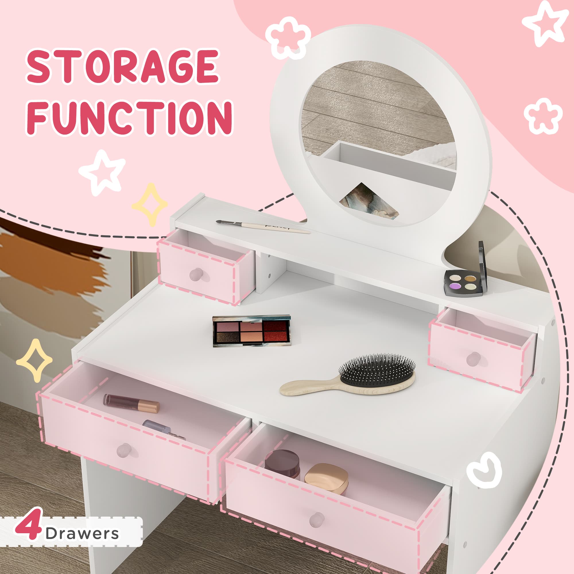 A kids' vanity table and matching chair set with a round mirror - image 4