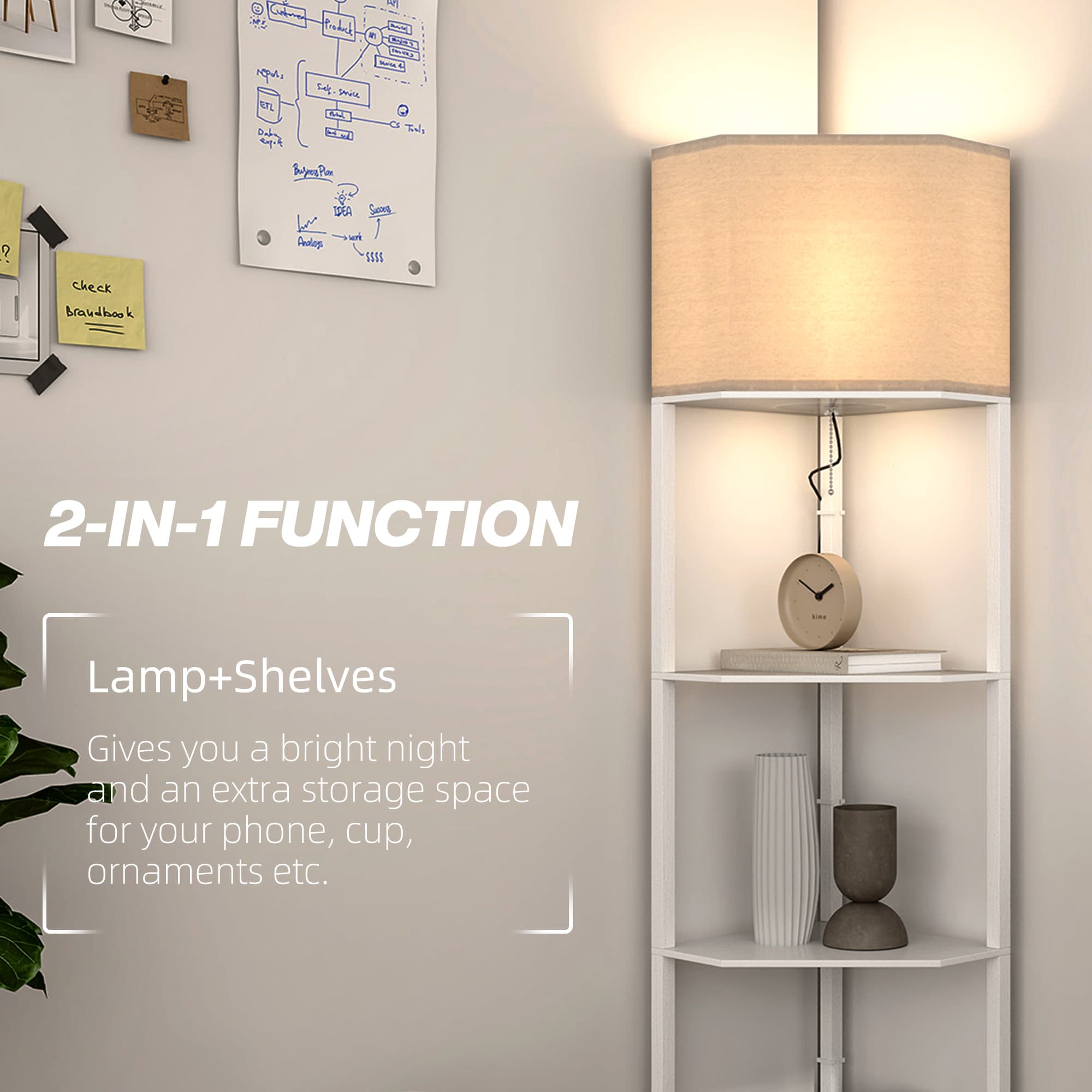 White Three-Shelf Corner Floor Lamp for Effortless Styling - image 2