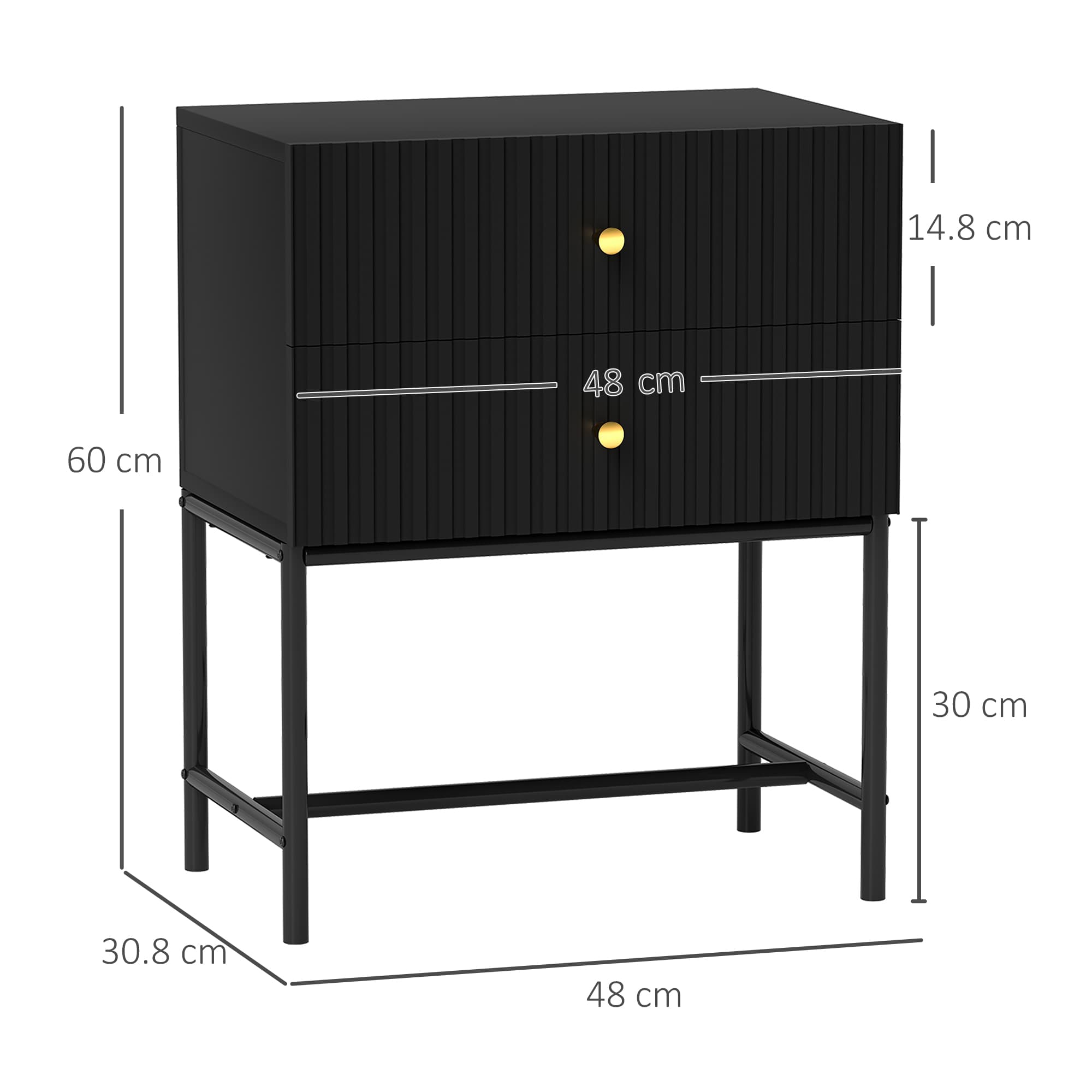 Elegant Black Two-Drawer Bedside Table with Gold Accents - image 5