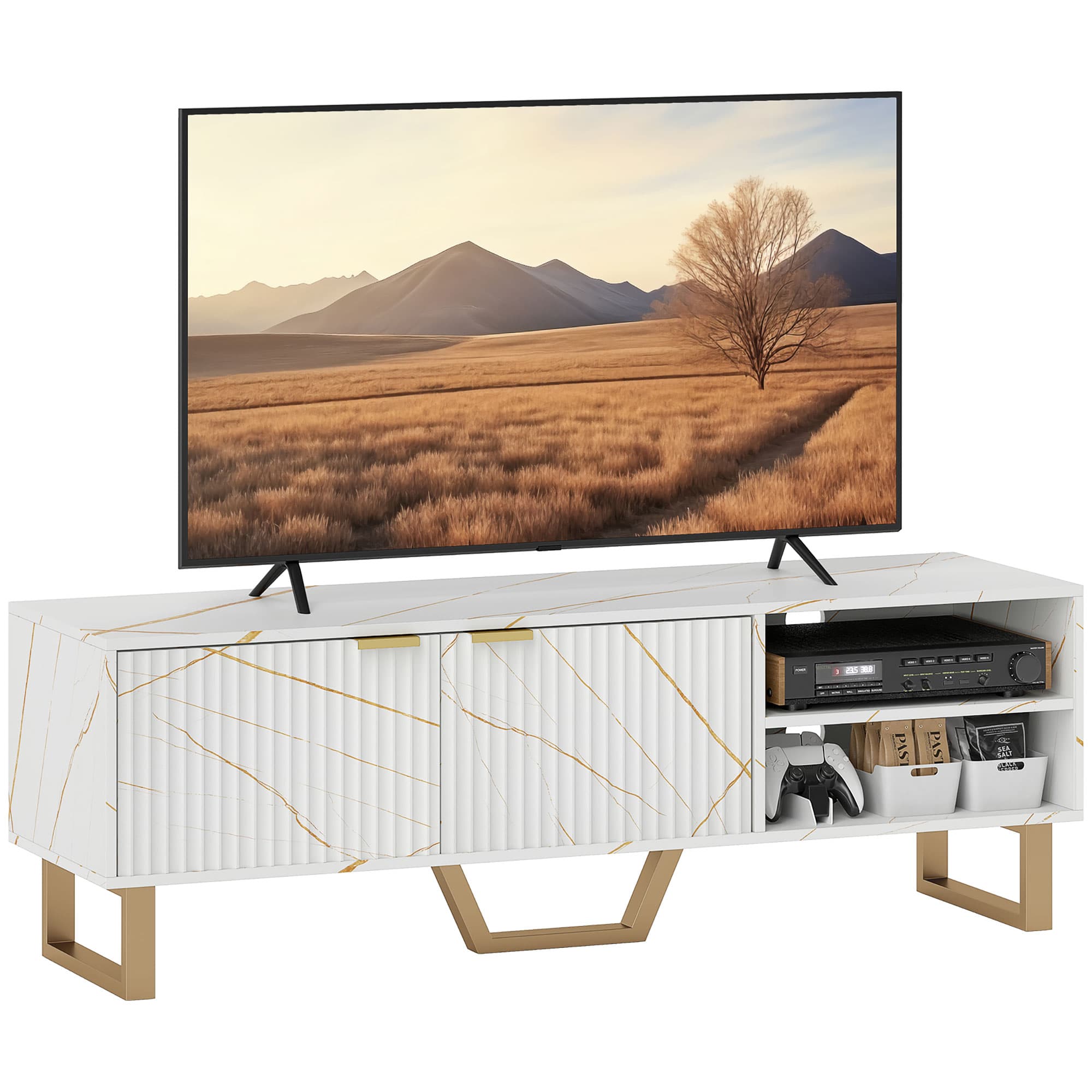 Transform Your Lounge with this White Marble Effect TV Unit