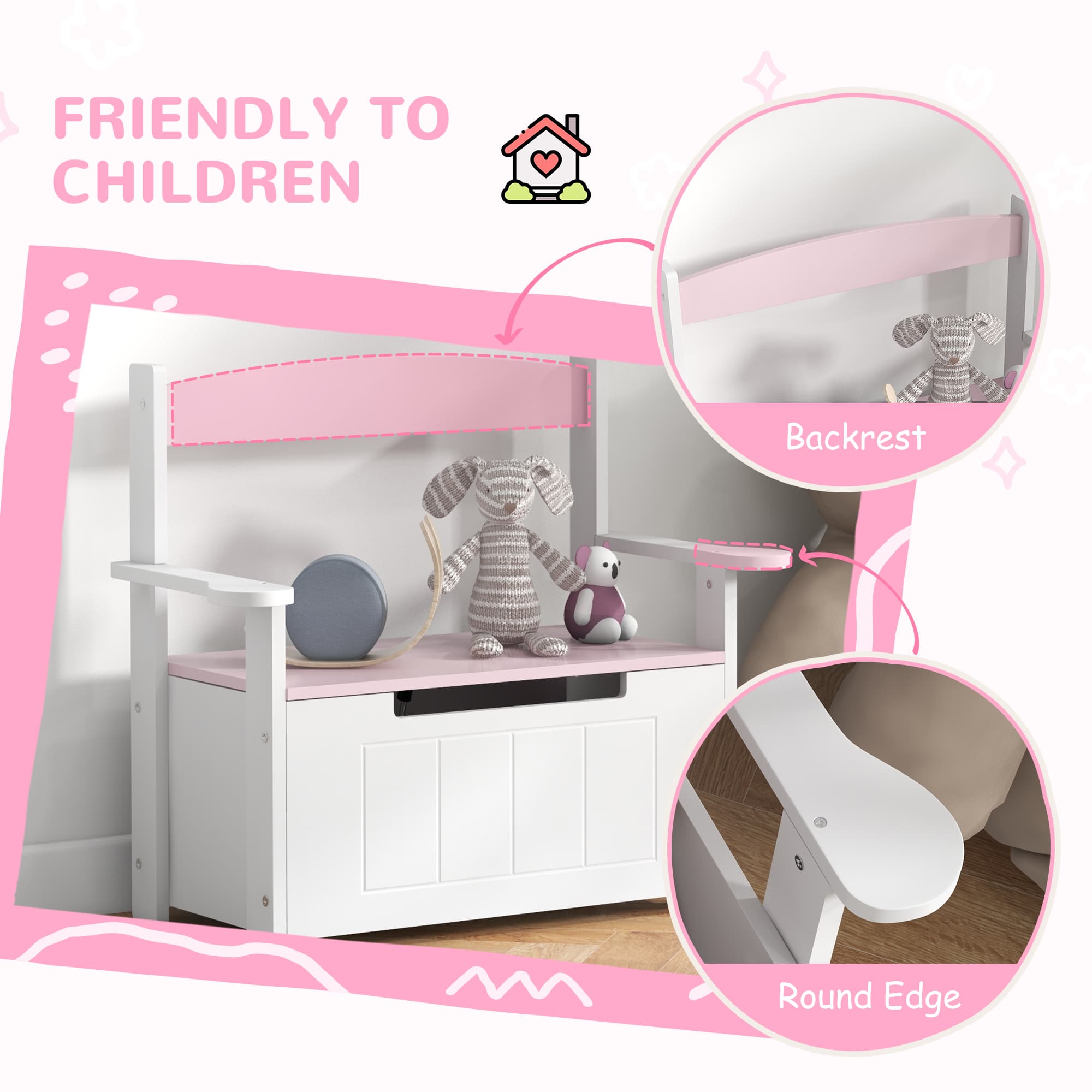 Children's Toy Box Storage Bench with Safe Gas Strut Lid - image 3