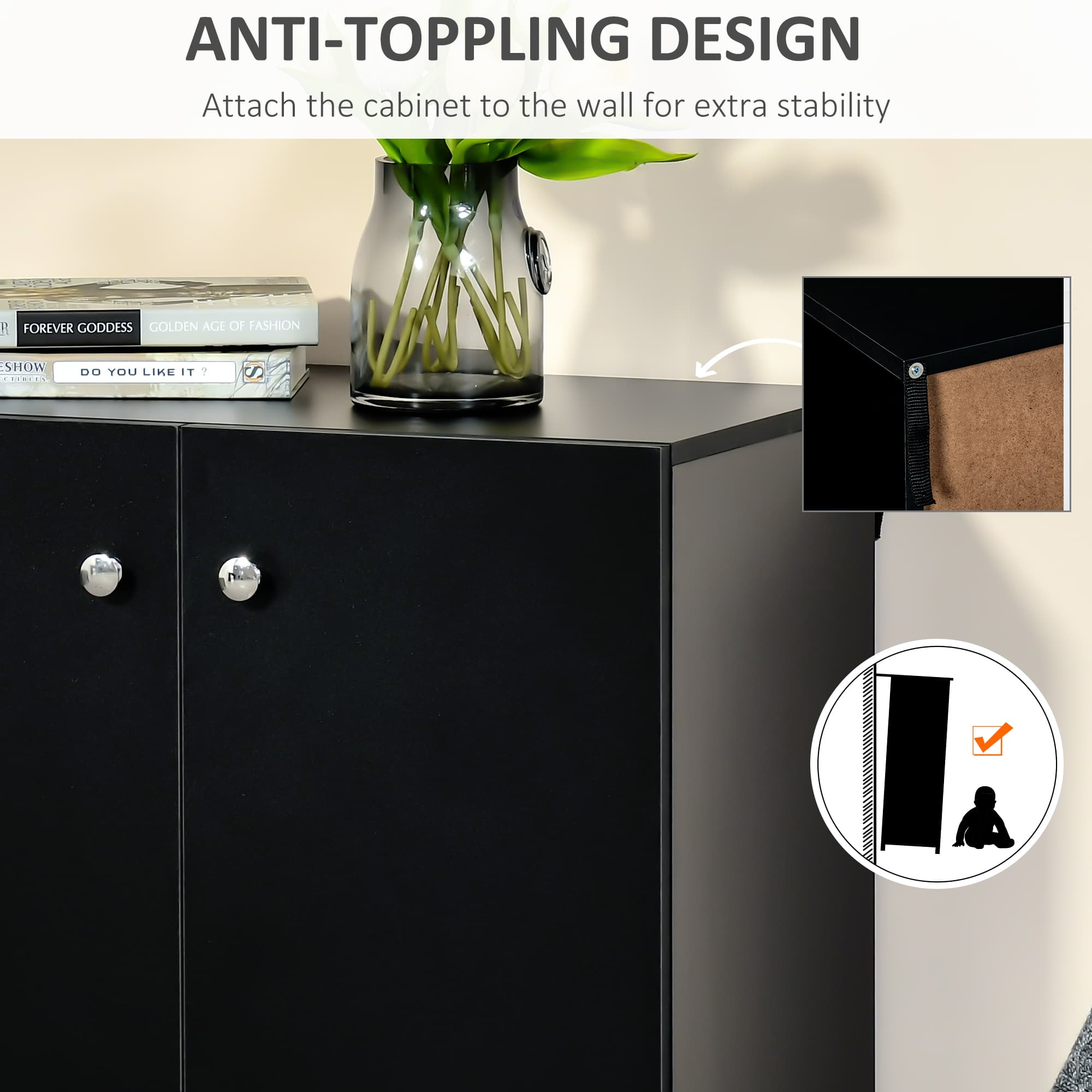 Modern Black Freestanding 2-Tier Storage Cabinet - image 1