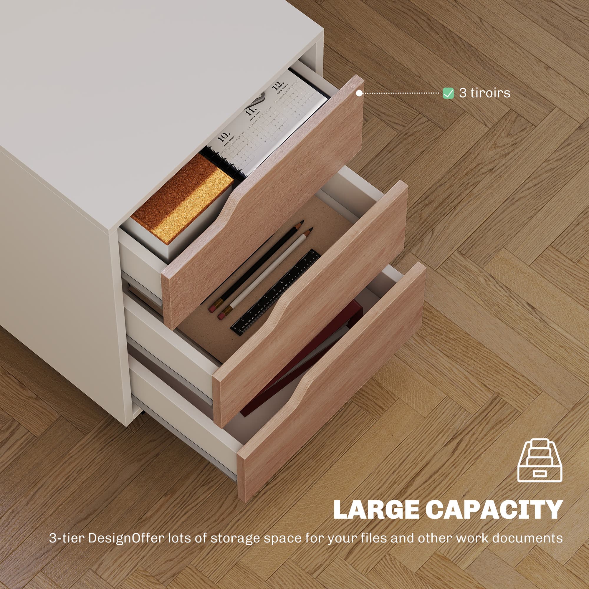 Oak 3-Drawer Mobile Filing Cabinet for Effortless Organisation - image 4