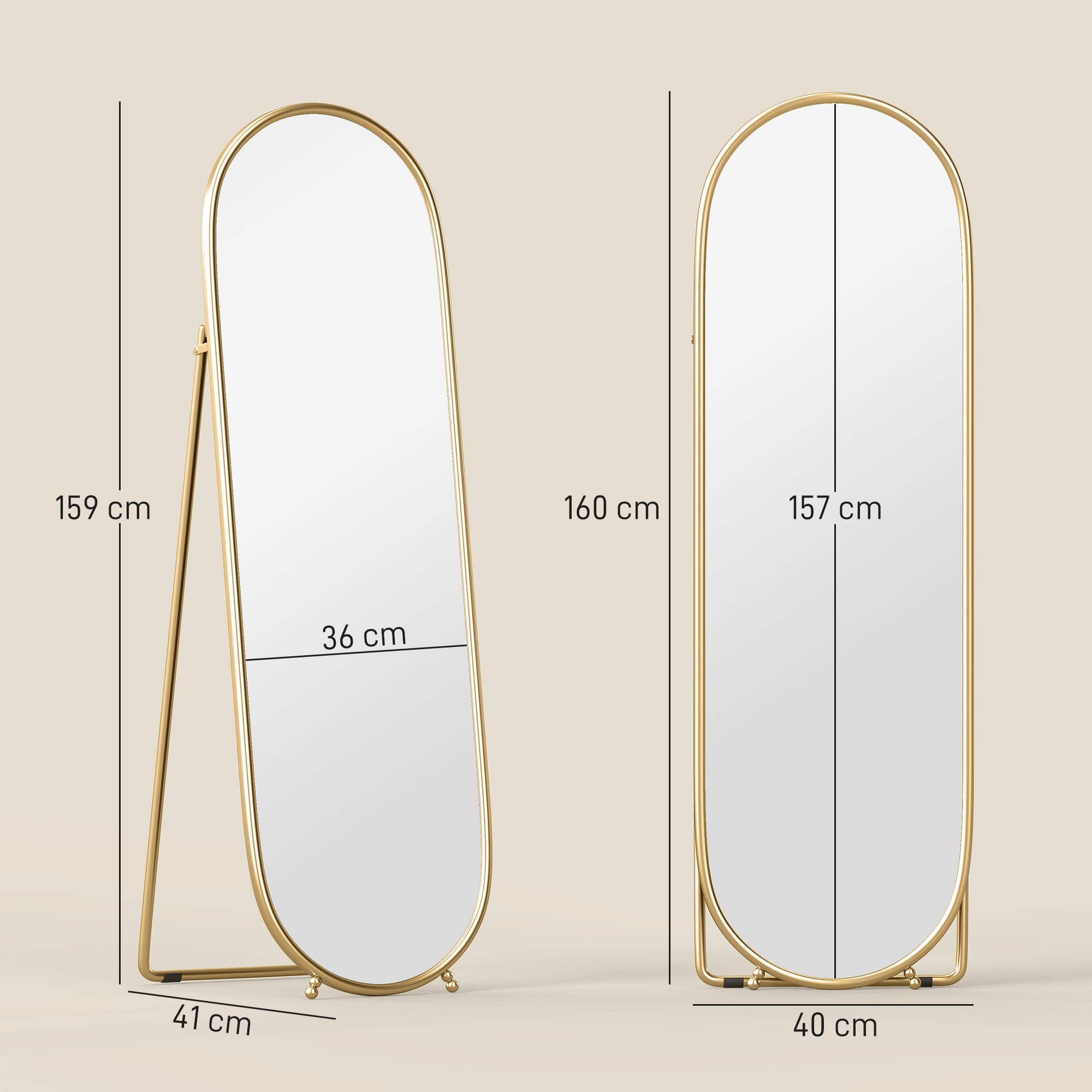 Full-Length Oval Standing Mirror with Gold Frame - image 5