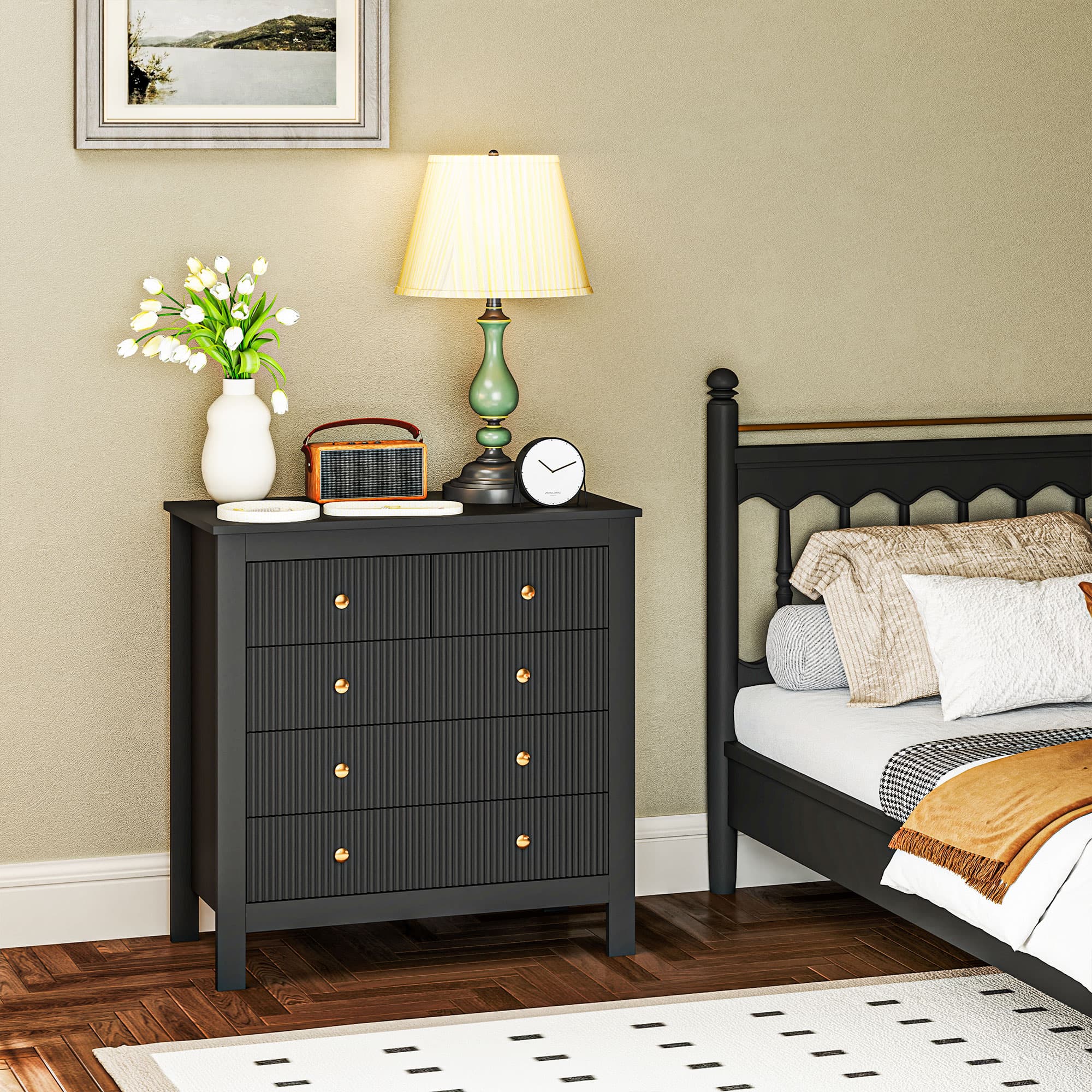 Transform Your Bedroom with this Elegant Black 5-Drawer Chest - image 4