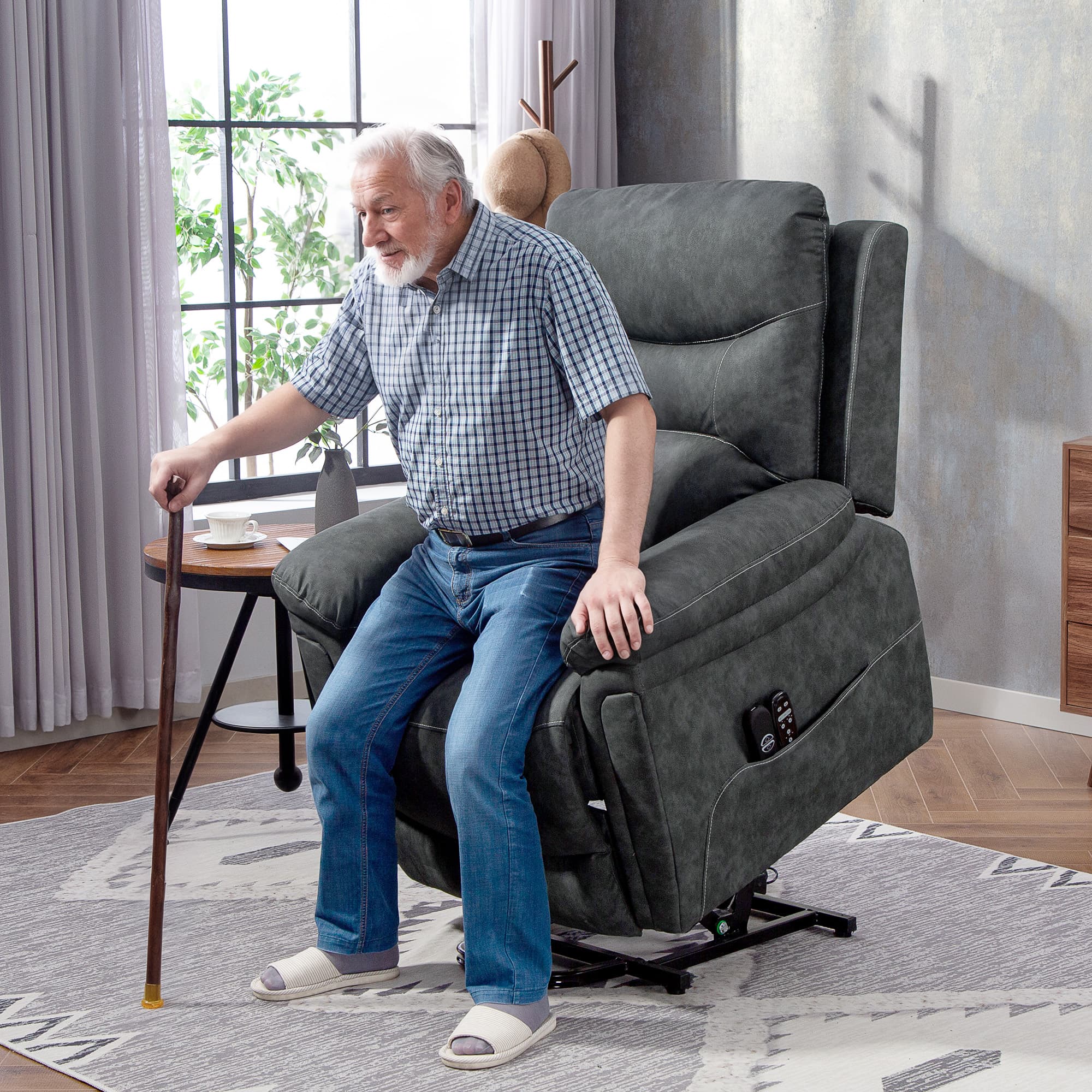 Effortless Grey Power Lift Recliner with Massage & Heat - image 5