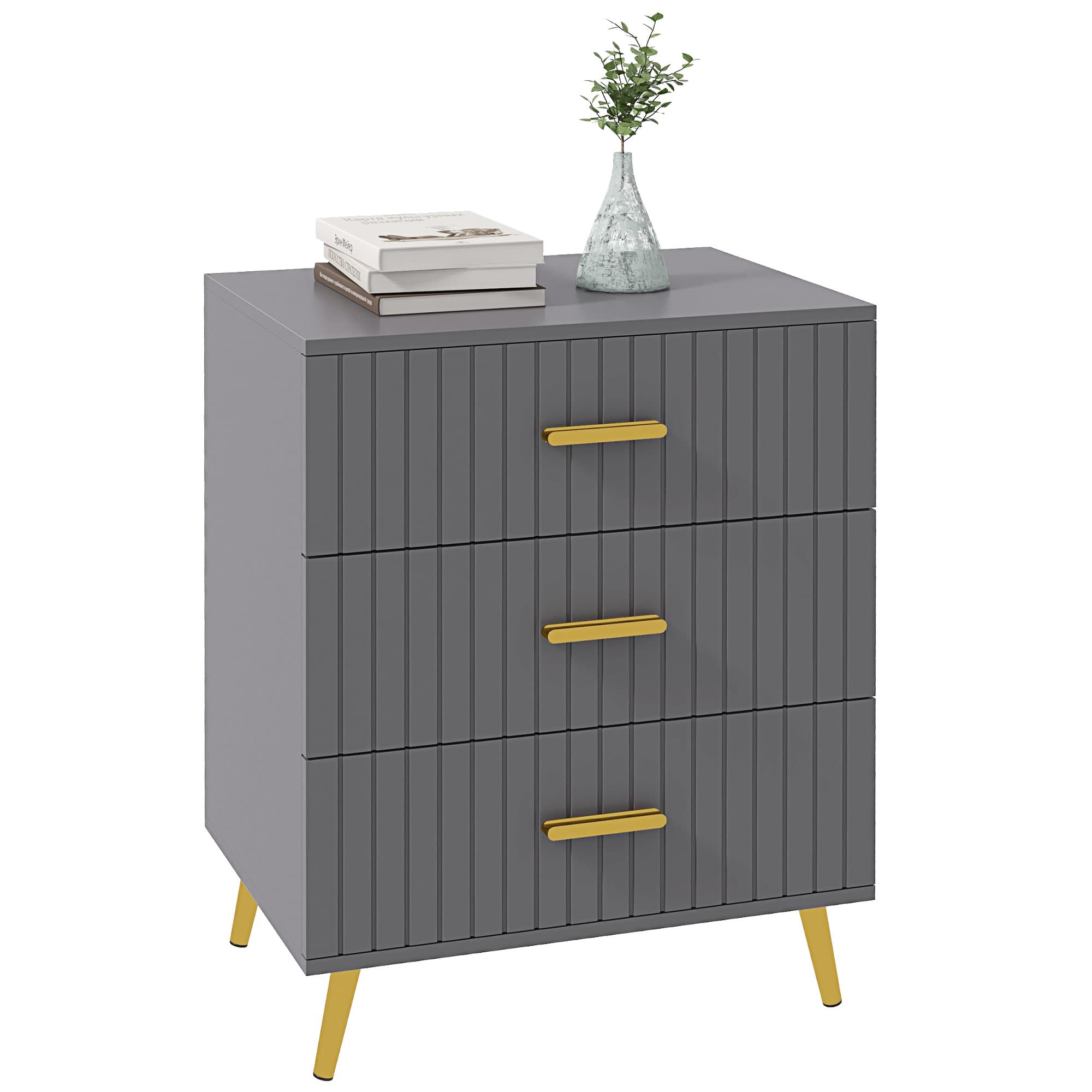 Grey and Gold 3-Drawer Dresser for Elegant Bedroom Storage