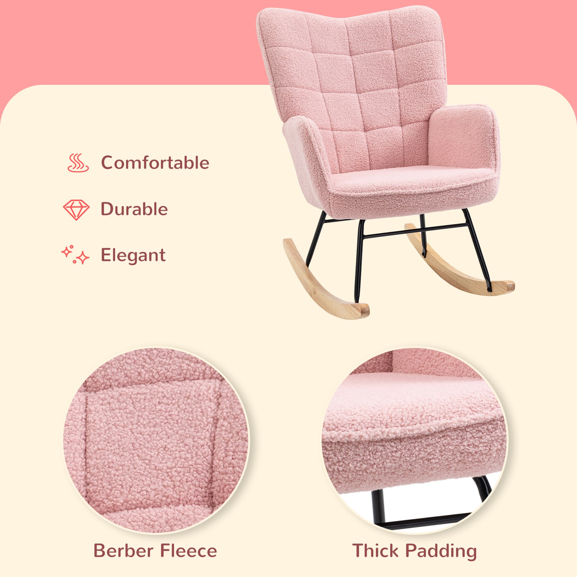 Sink Into Comfort with the Pink Fleece Wingback Rocking Chair - image 5