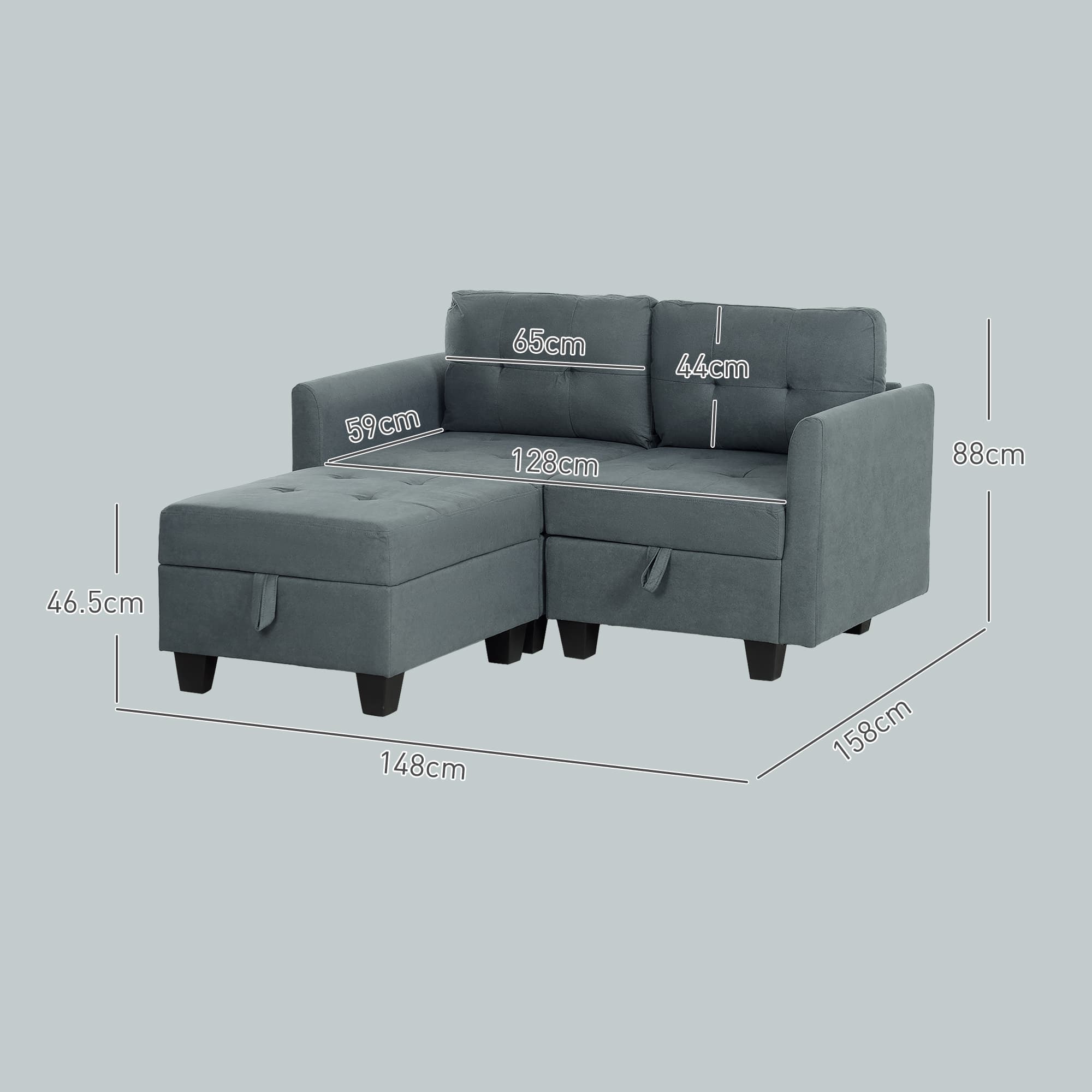 Modular Dark Grey Sofa with Under-Seat Storage and Ottoman - image 3