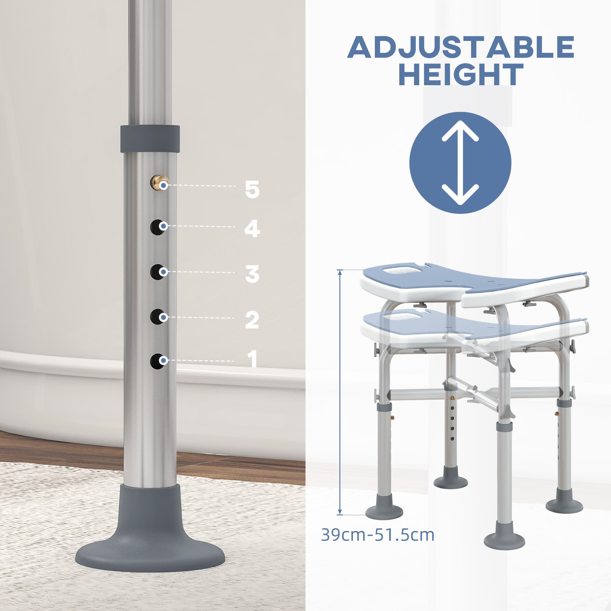 Height-Adjustable Shower Stool with Padded U-Seat - image 5