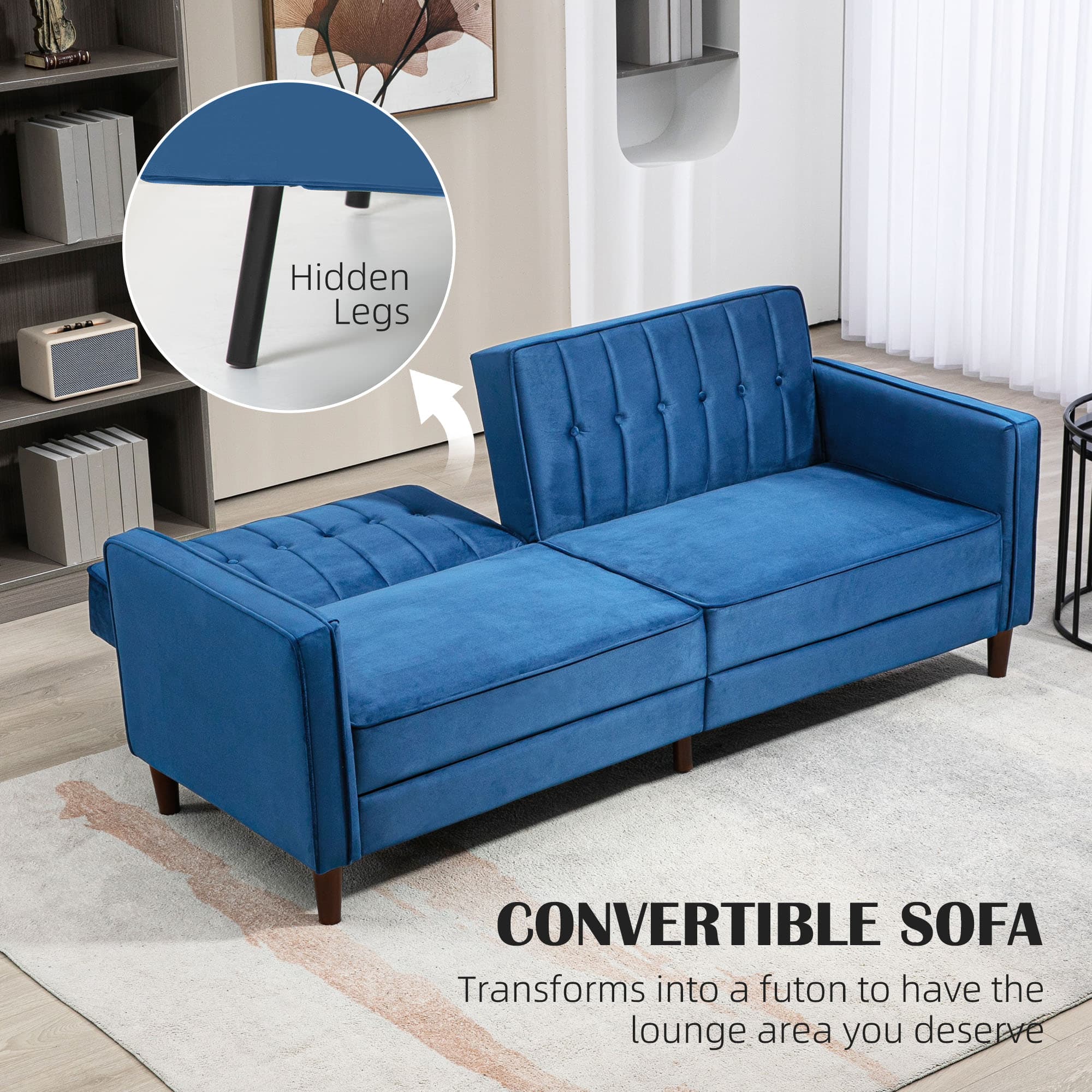Discover Effortless Comfort: Blue Velvet 3-Seater Sofa Bed - image 5