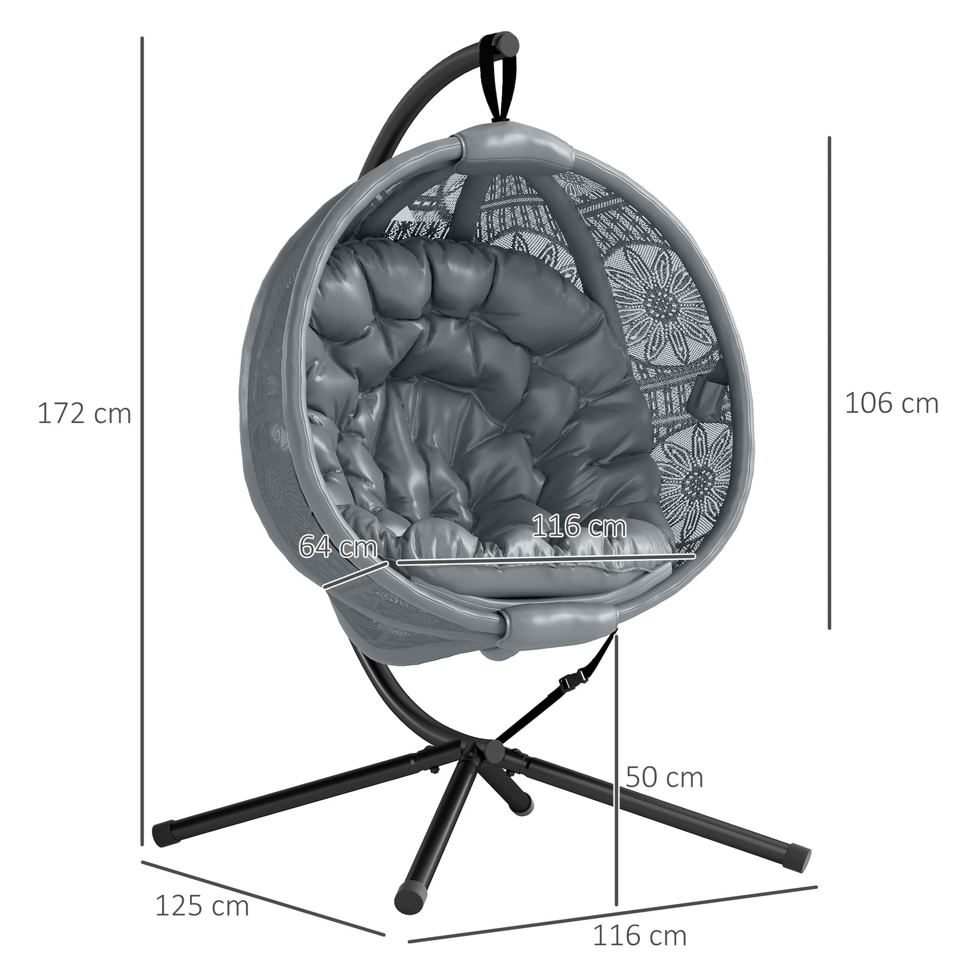 Indoor Egg Basket Chair on Steel Stand — Charcoal Grey Cushion - image 2
