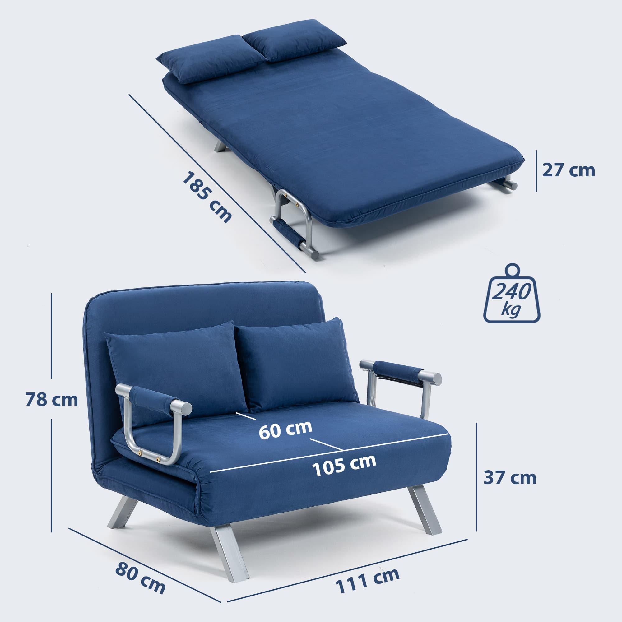 Transform Your Space with this Dark Blue Click-Clack Sofa Bed - image 1
