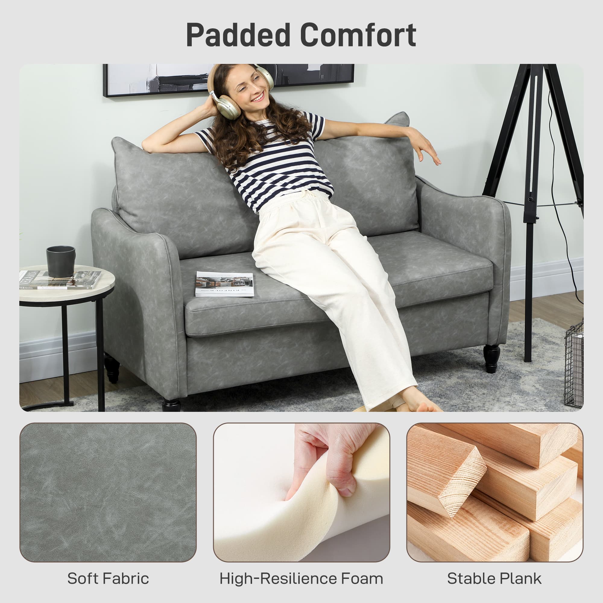Two-Seater Sofa in Grey Marble-Effect Faux Leather - image 1