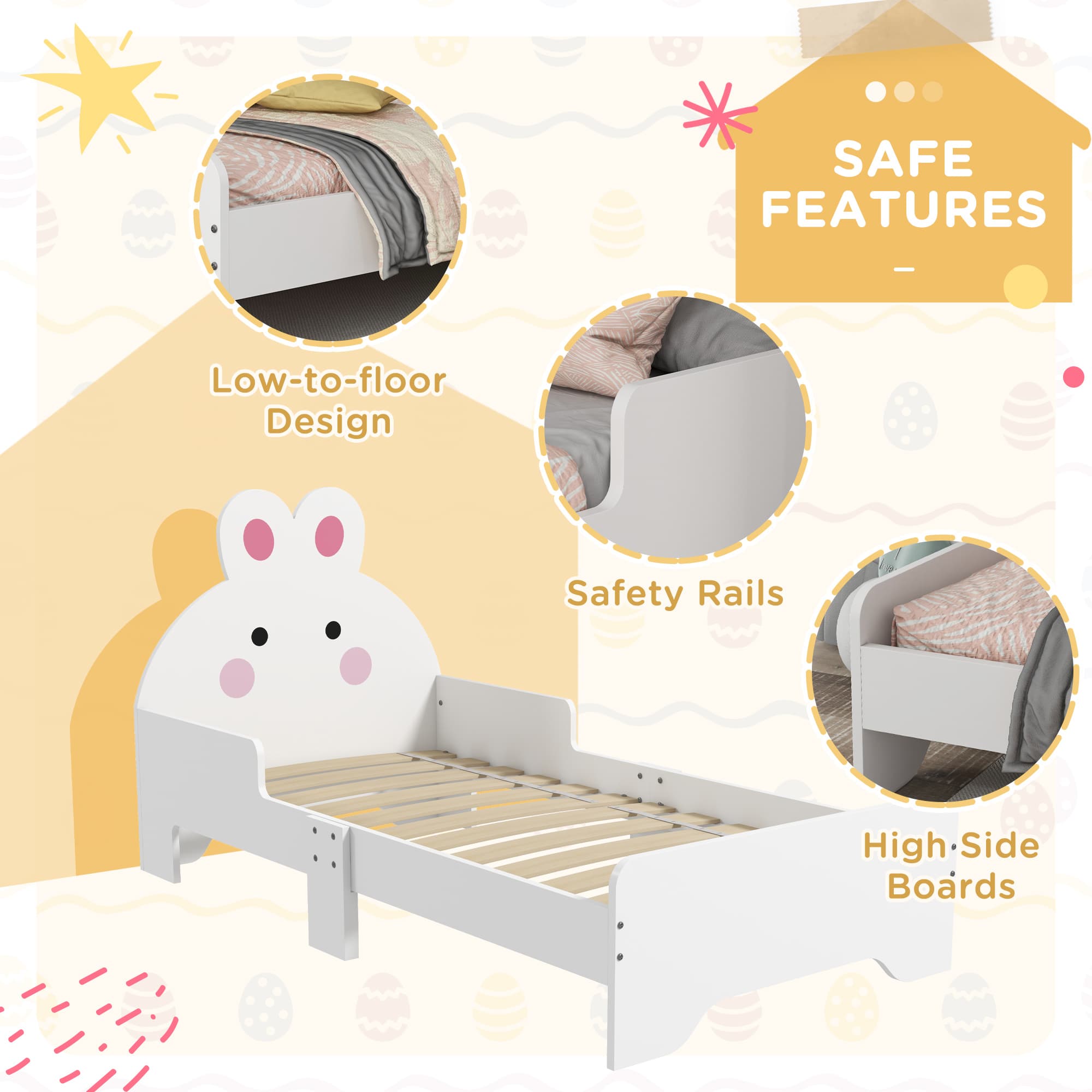 Rabbit-Design Toddler Bed with Safety Side Rails - image 3