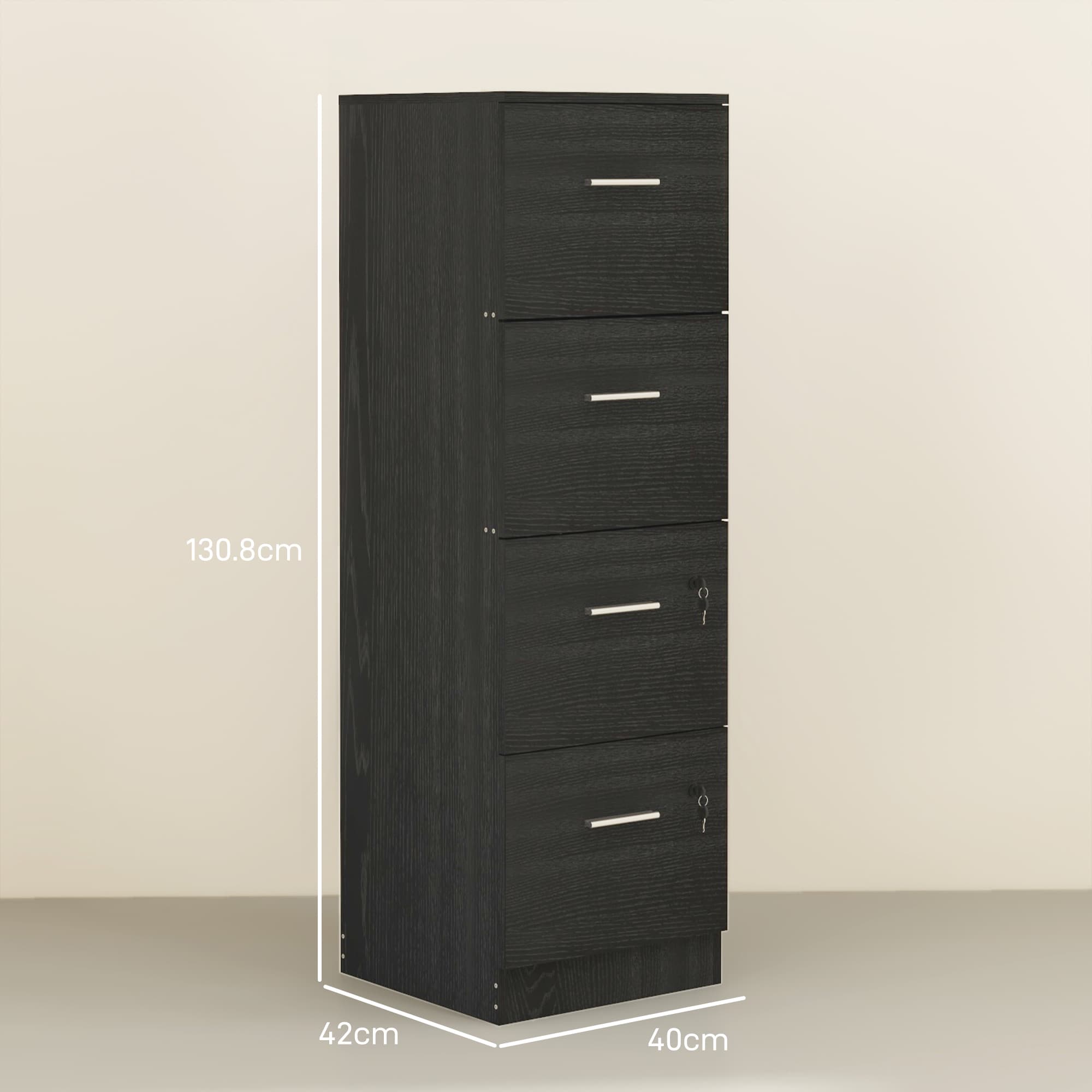Four-Drawer Filing Cabinet with Locks — Black Wood Effect - image 2
