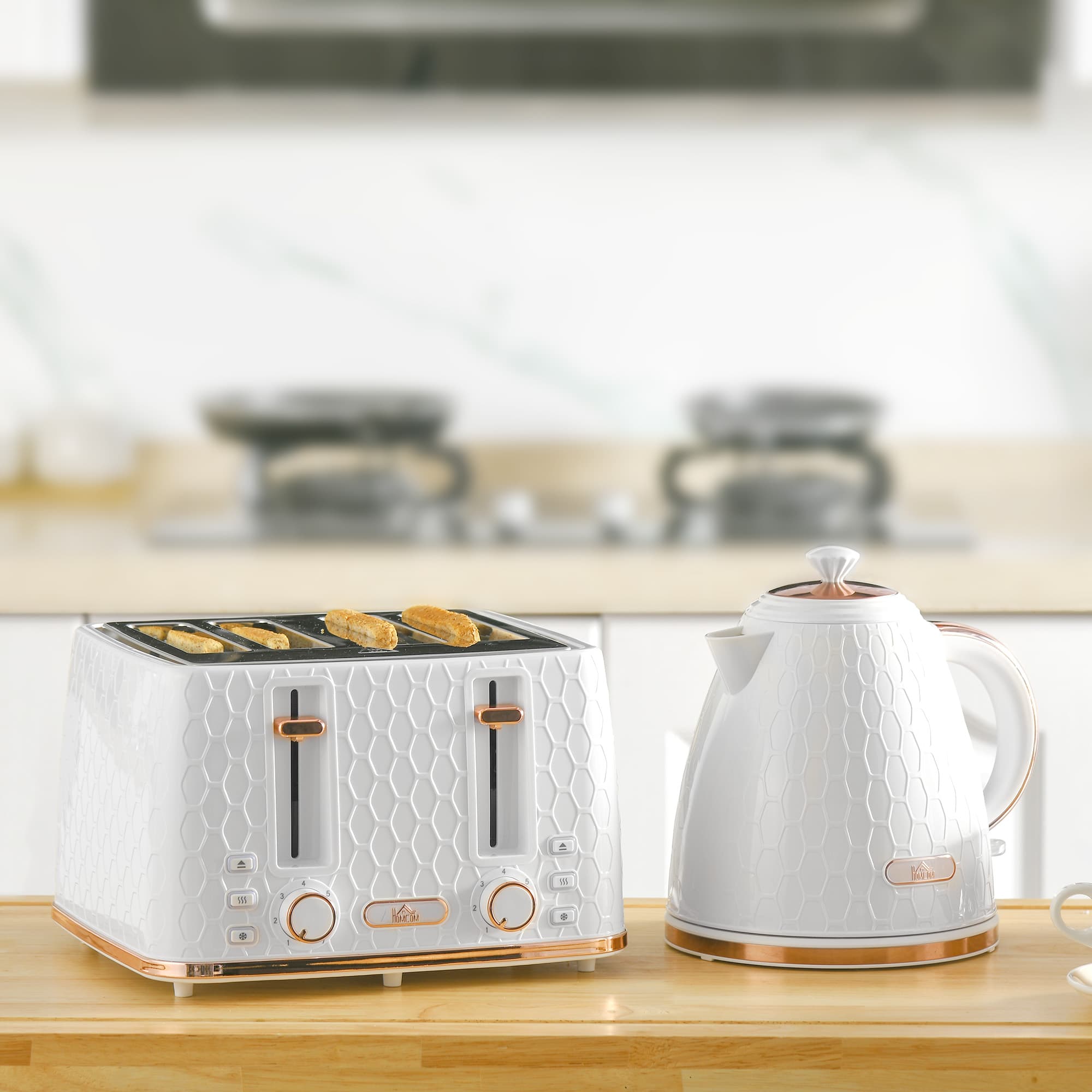 Matching Kettle and Toaster Set in White and Rose Gold - image 3