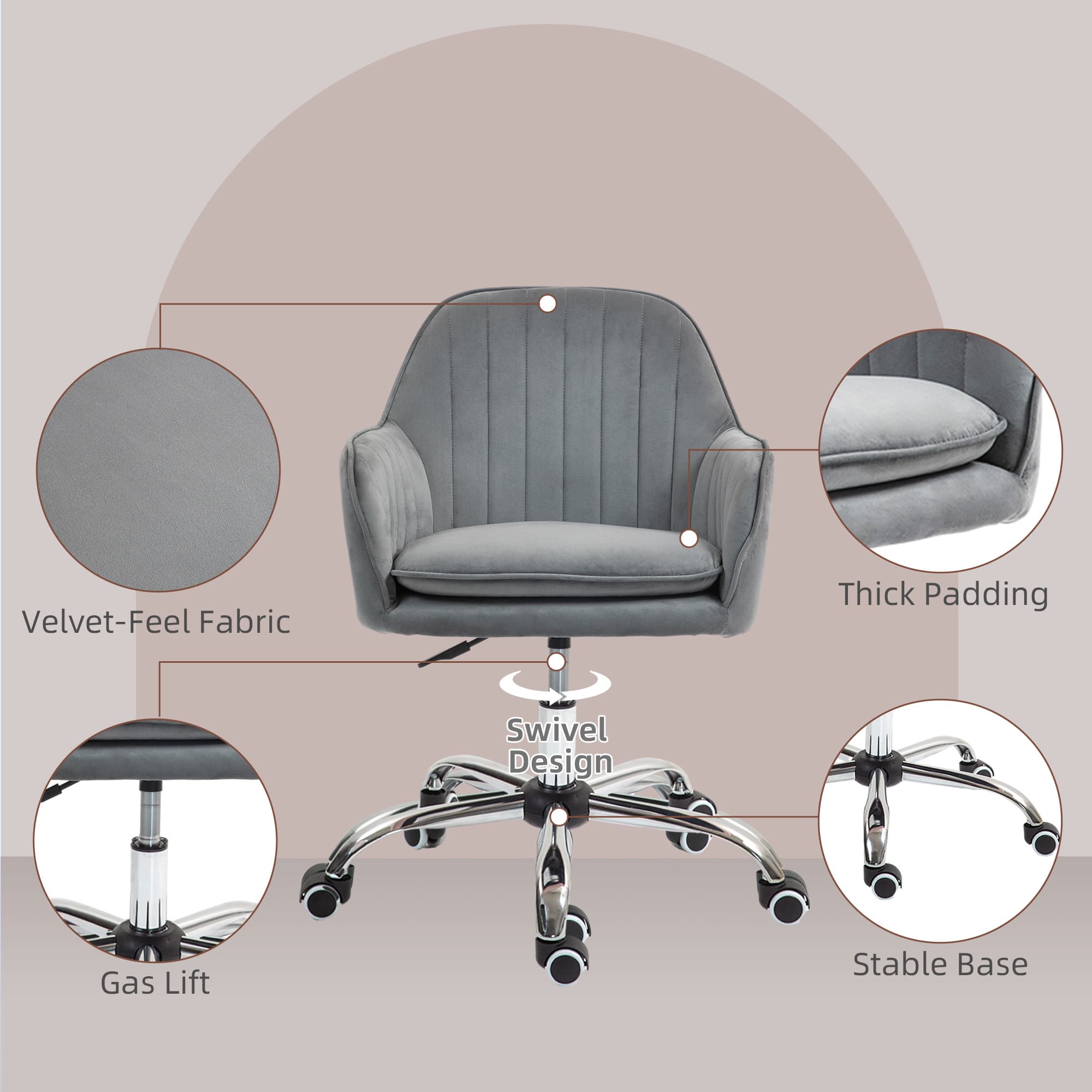 Work in Ultimate Comfort with the Grey Velvet Swivel Chair - image 4