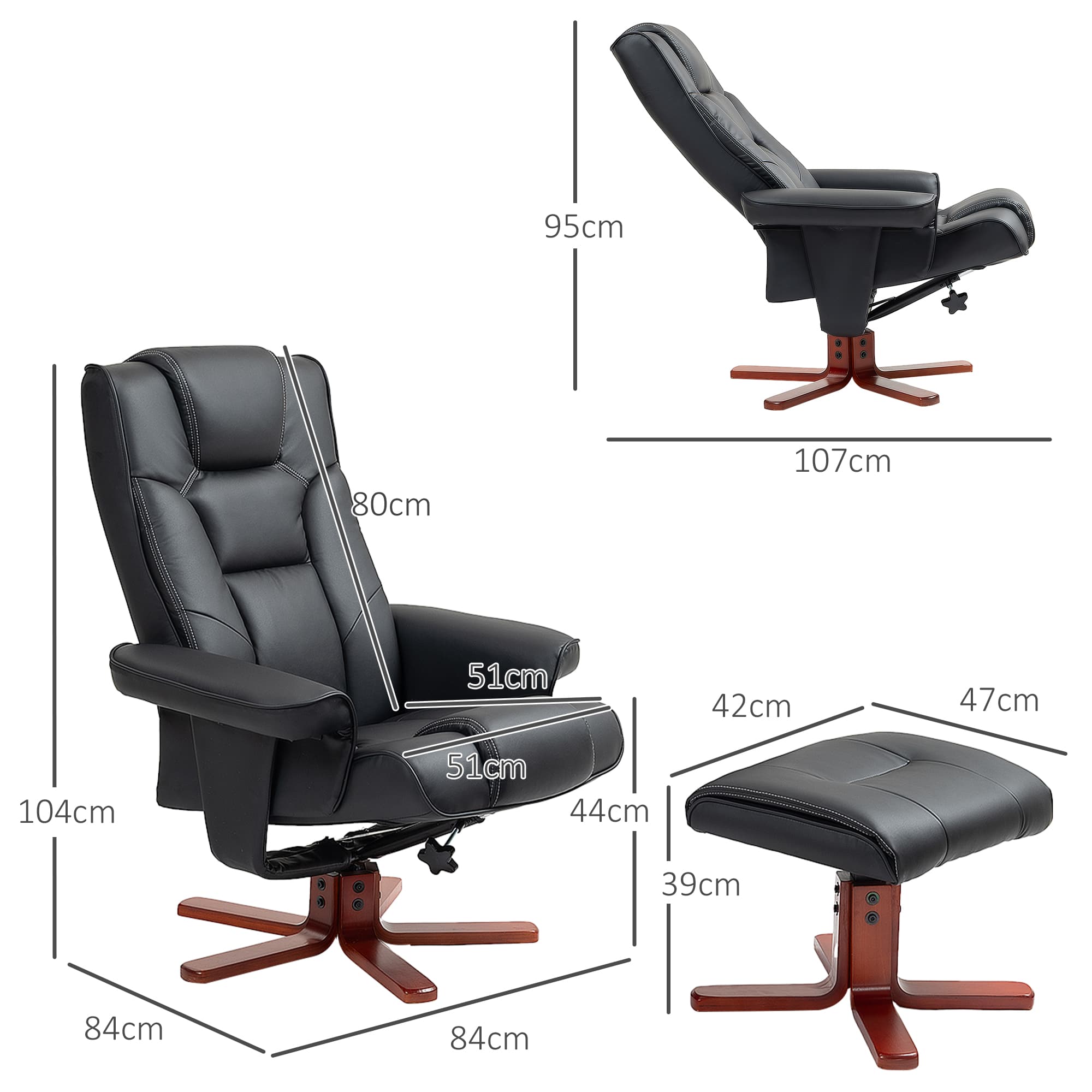 Manual Recliner Chair and Footstool in Black Faux Leather - image 9