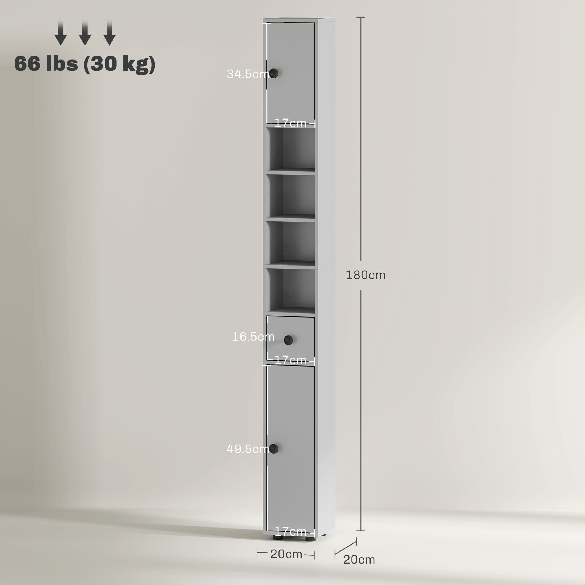 Effortless Storage: Kleankin 180cm Slim Grey Bathroom Cabinet - image 1