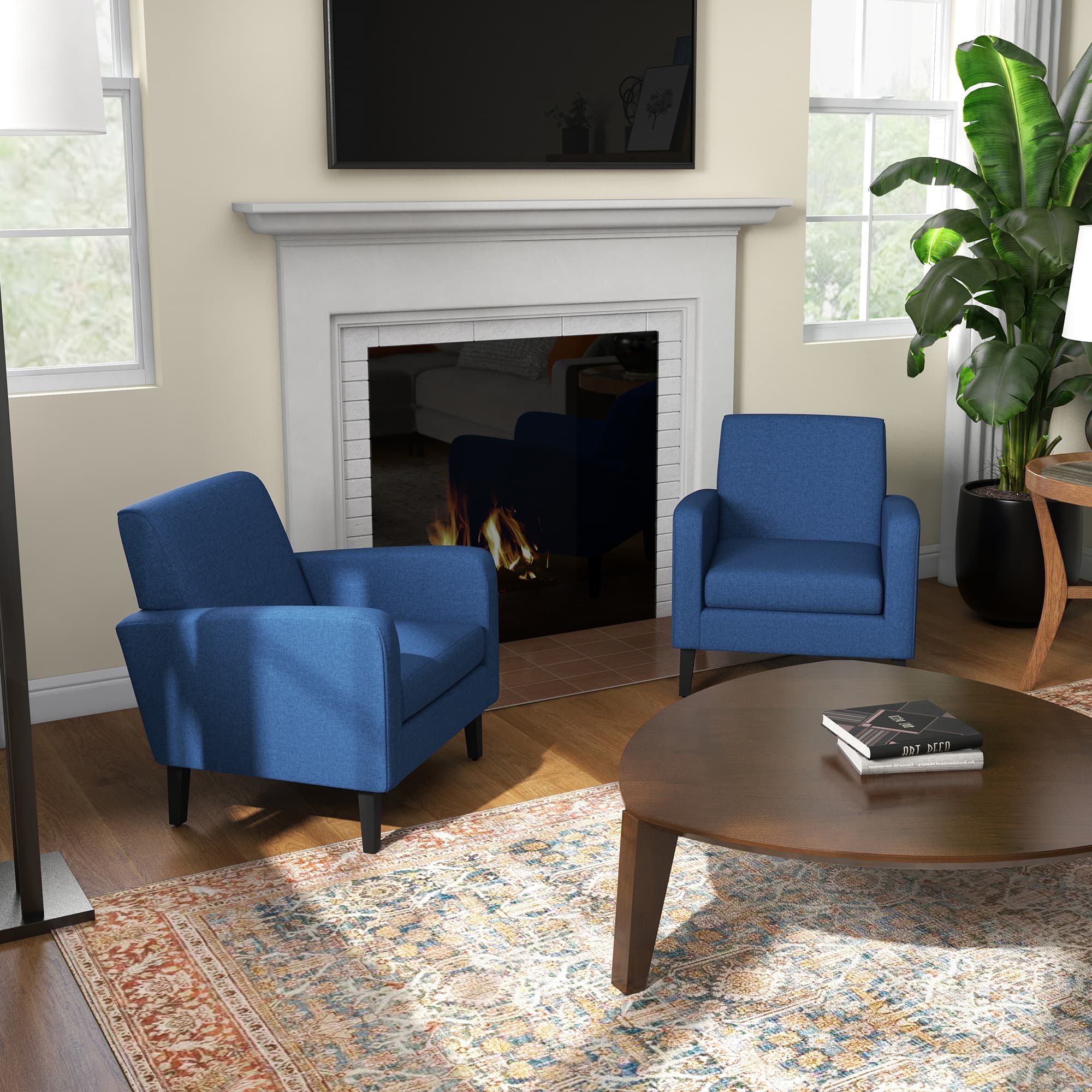 Modern Blue Linen-Feel Accent Armchairs Set of Two - image 4