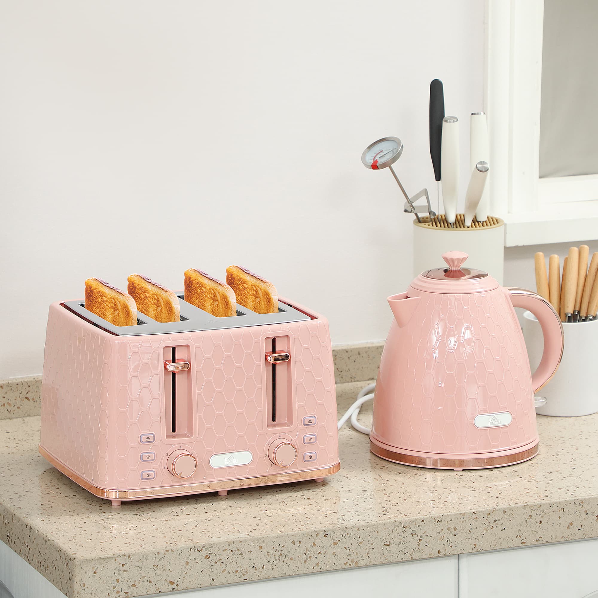 Blush Pink Kettle and 4-Slice Toaster Set with Honeycomb Detail - image 4