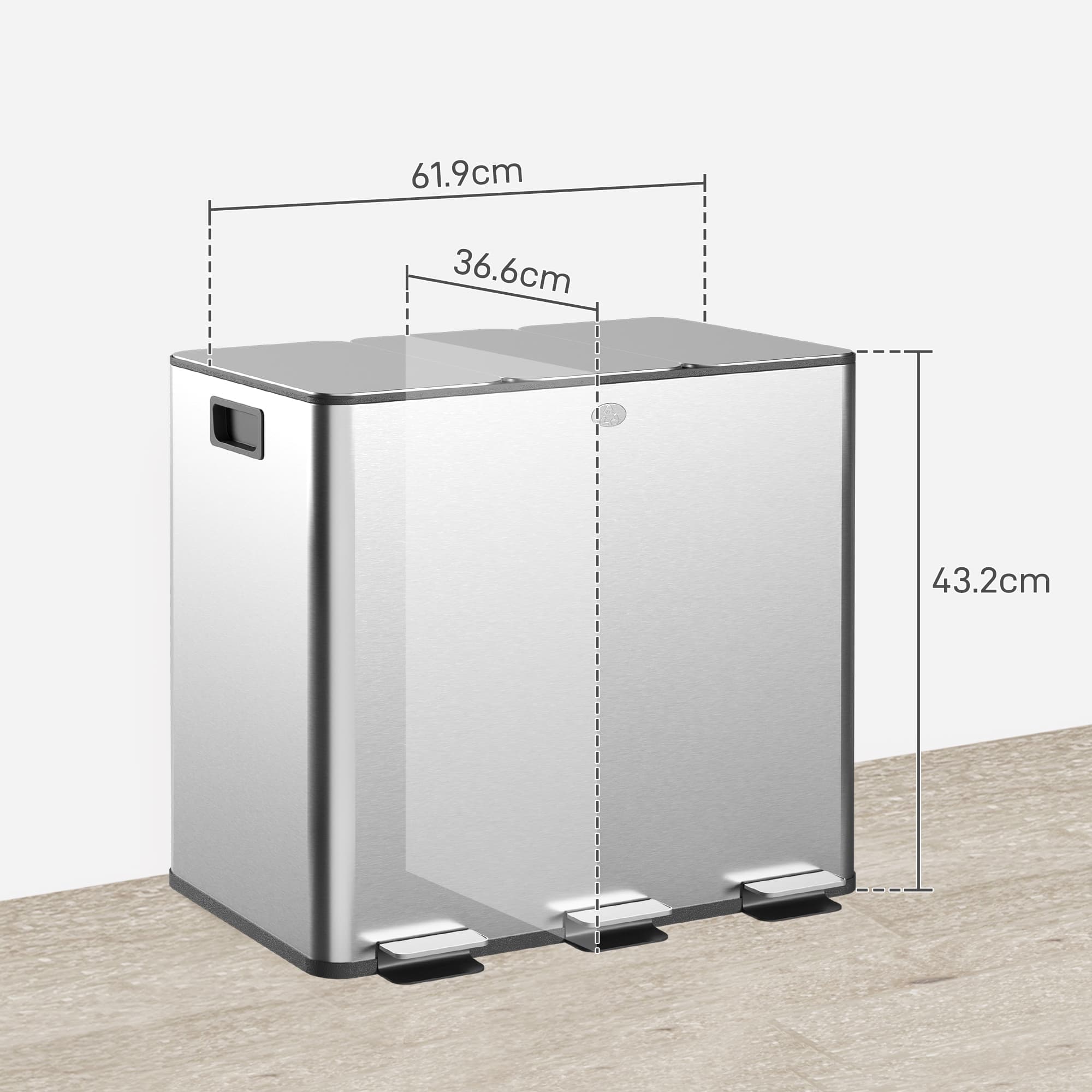 Triple Pedal Bin for Kitchen Waste Sorting, 45 L Total - image 4