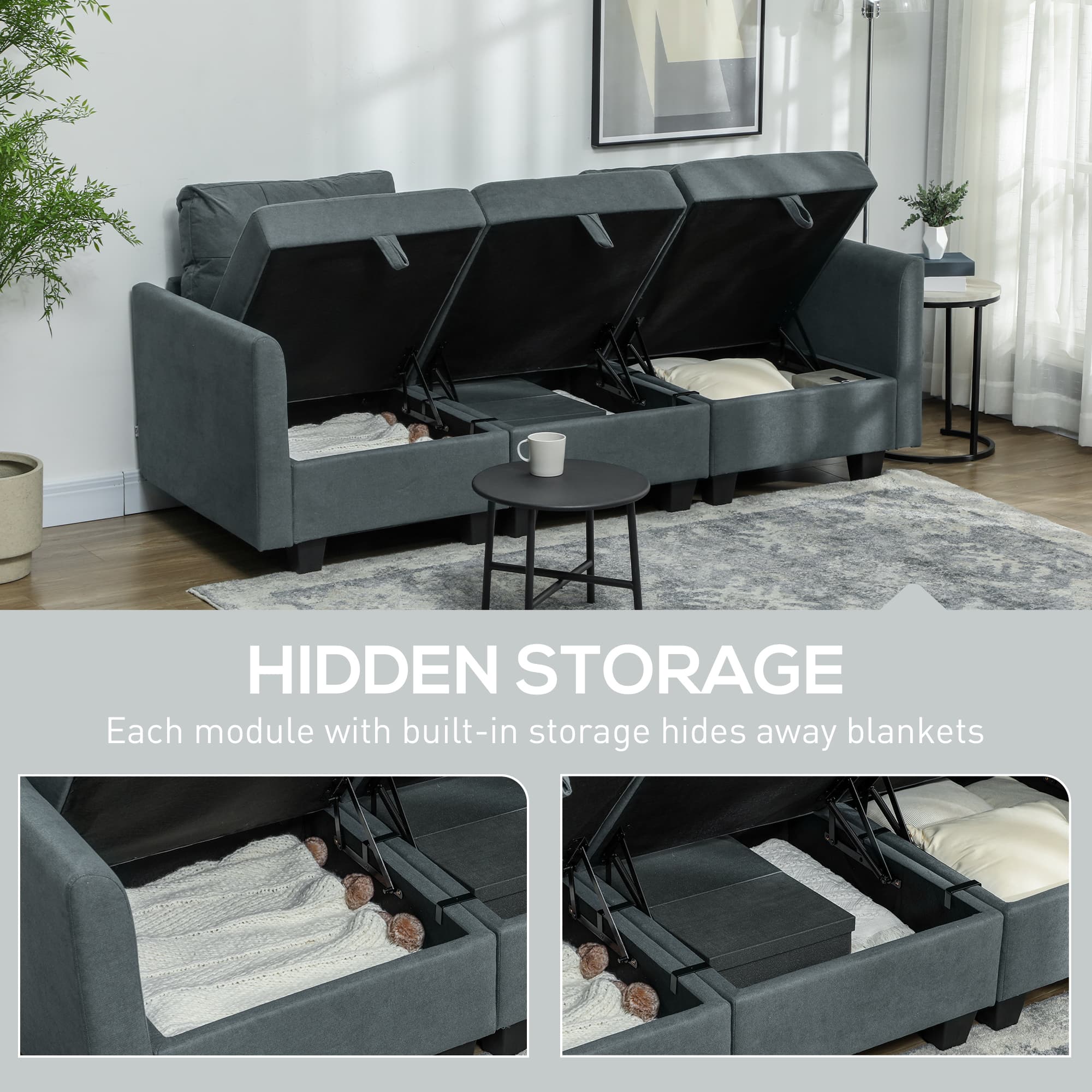 Modular Dark Grey Sofa with Under-Seat Storage and Ottoman - image 4