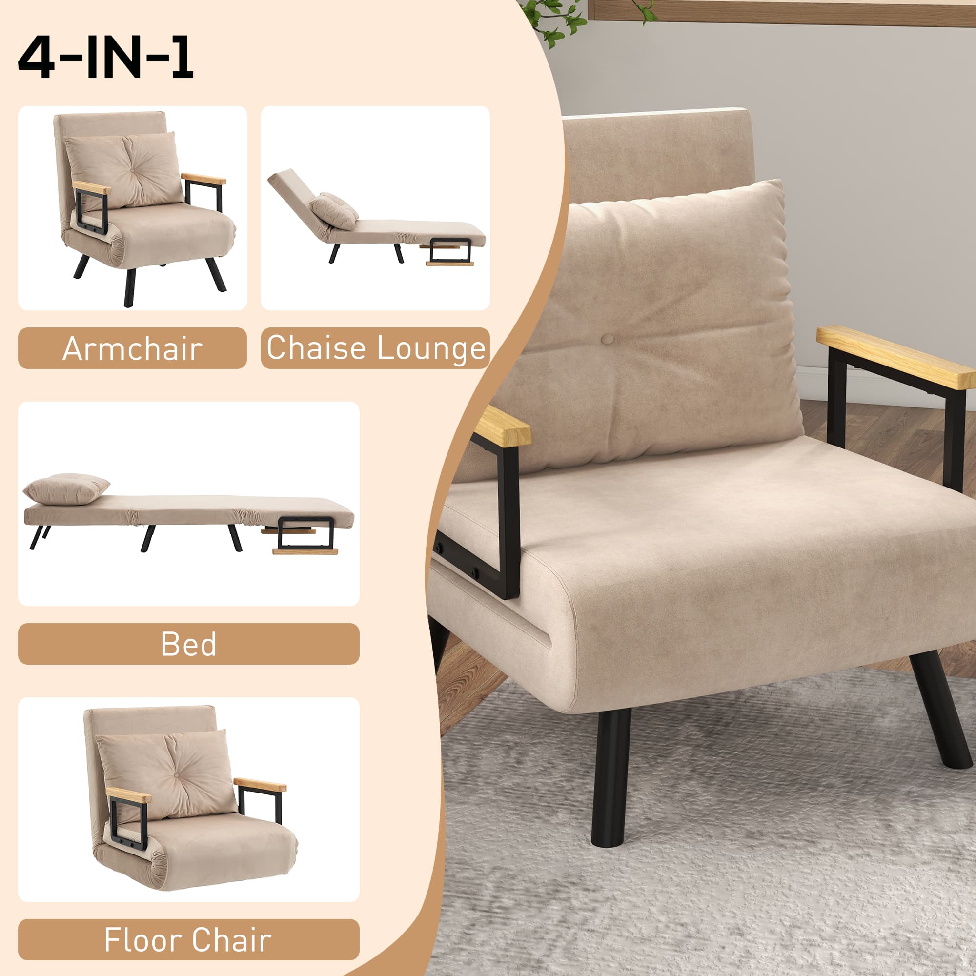 Transform Your Space with this 4-in-1 Velvet Chair Bed - image 4