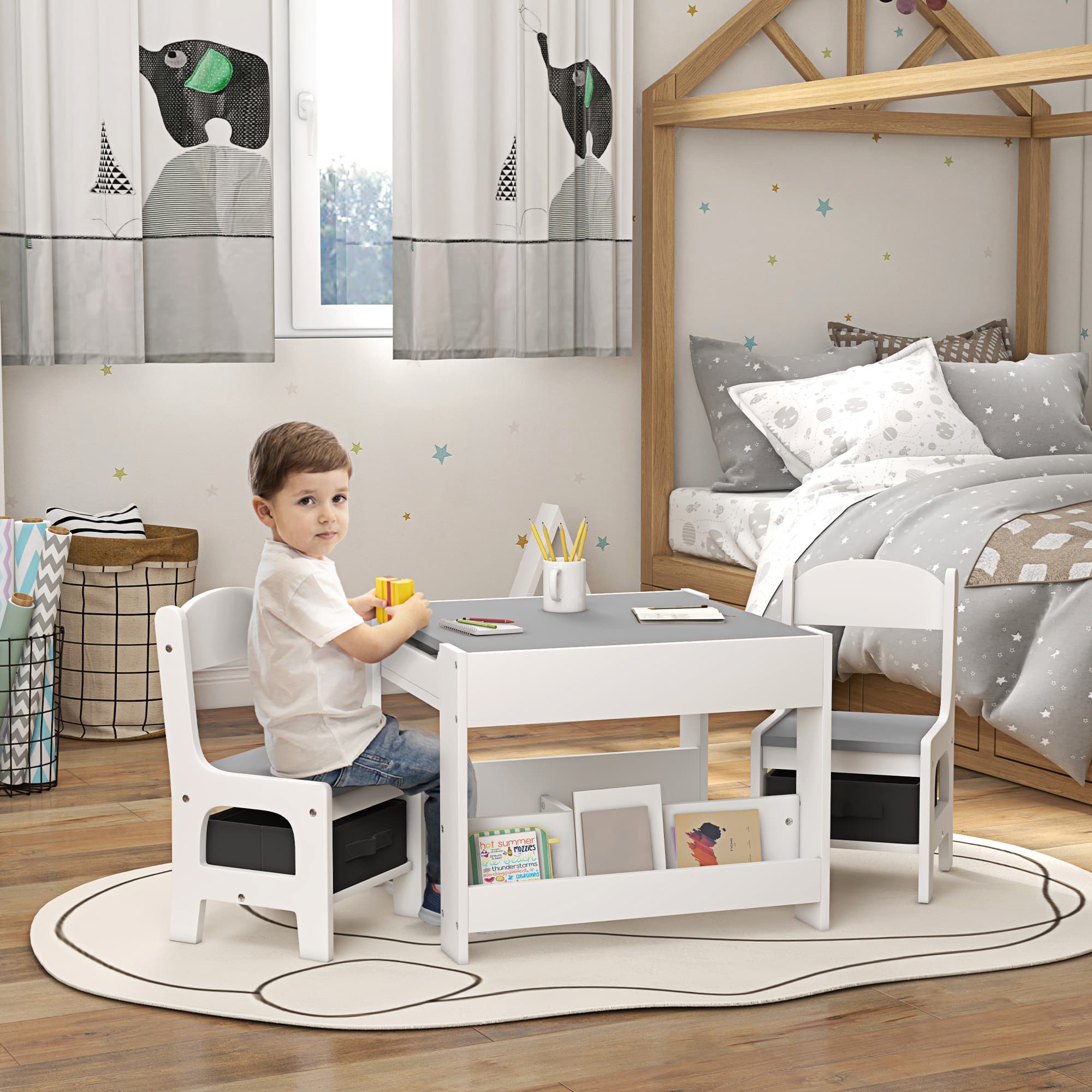 Three-Piece Children's Table and Chair Set with Chalkboard Top - image 2