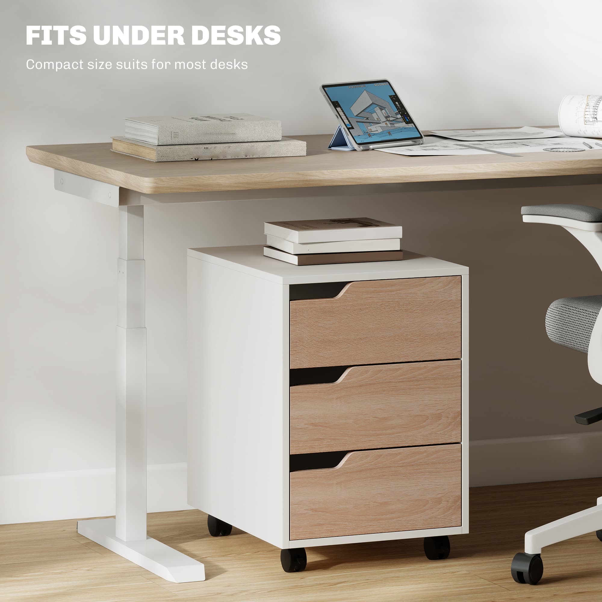 Oak 3-Drawer Mobile Filing Cabinet for Effortless Organisation - image 5