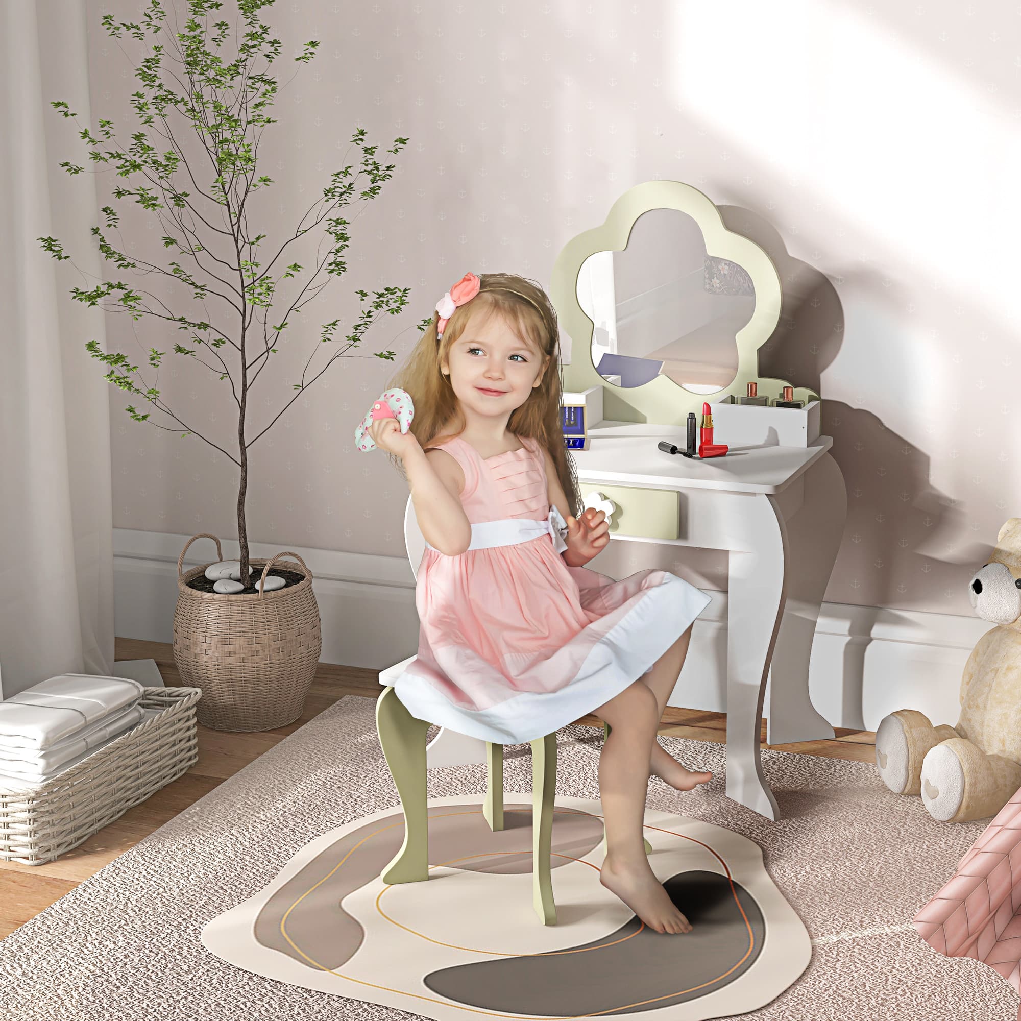 Give Little Ones Their Own Dressing Table with Flower Mirror - image 2