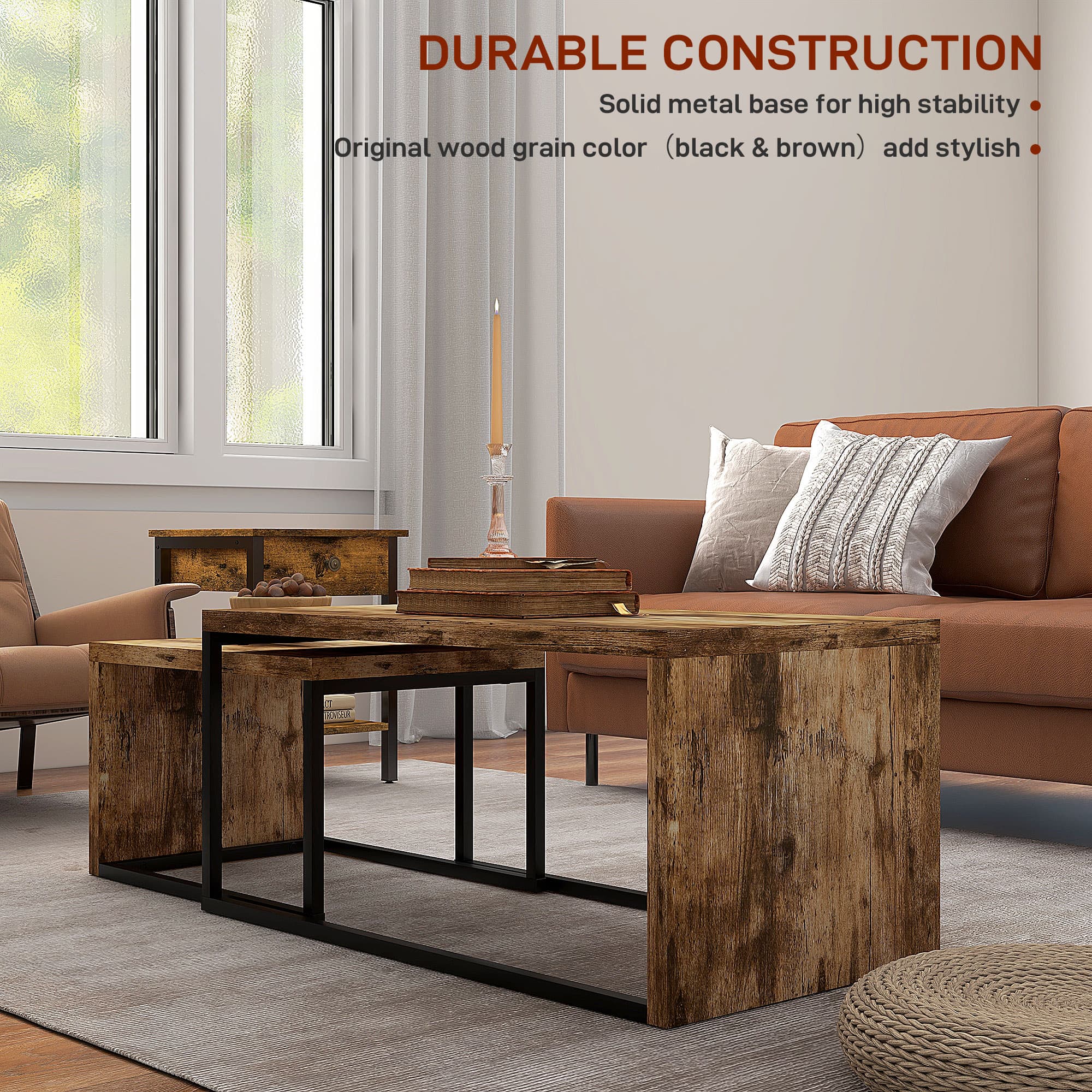 Versatile Rustic Brown Nesting Coffee Tables for Modern Homes - image 3