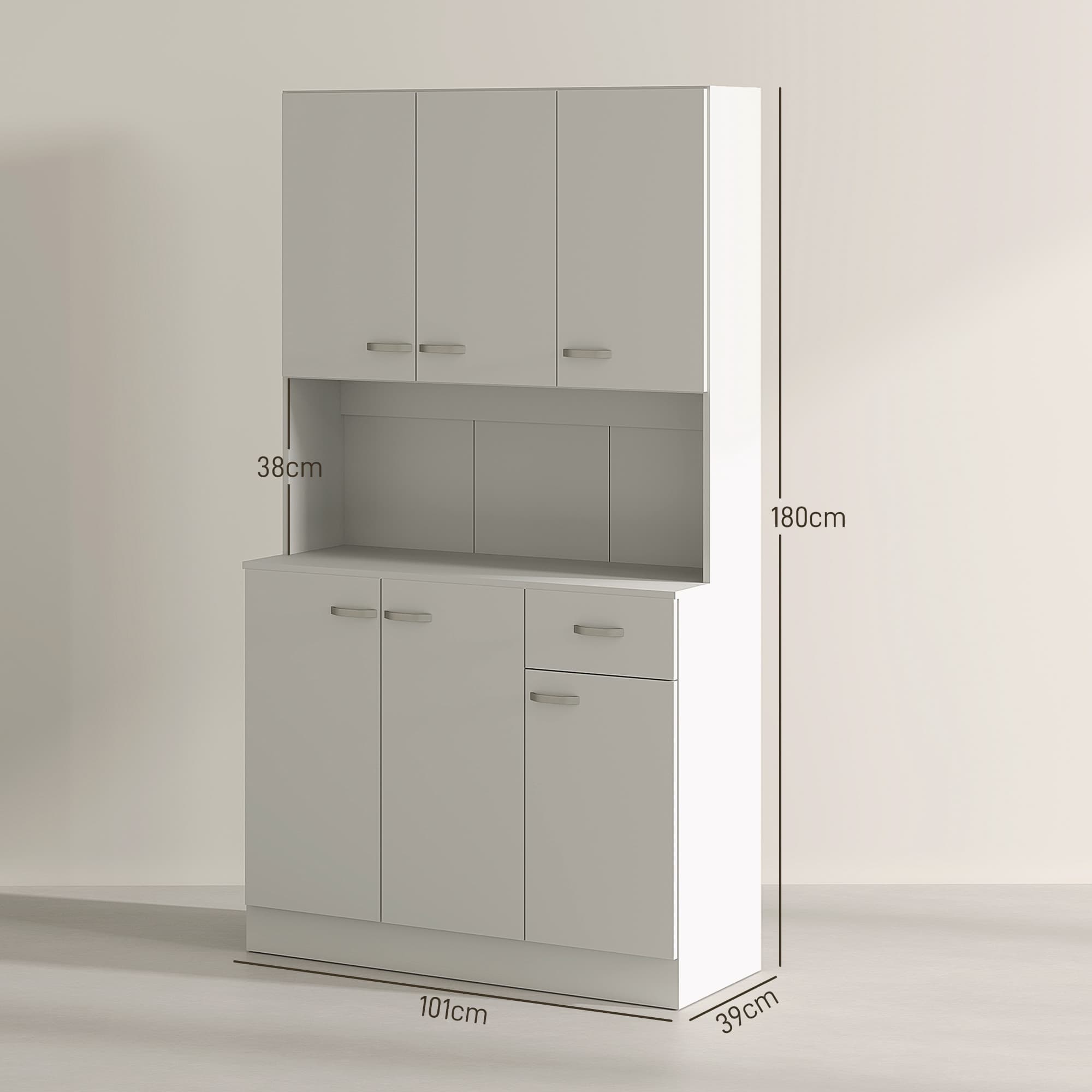 A tall white pantry cabinet with open hutch and generous storage - image 1