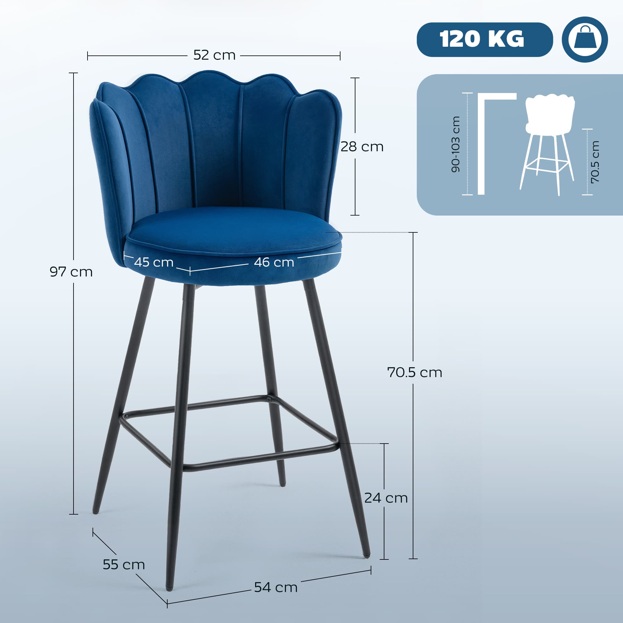 Transform Your Kitchen with Dark Blue Velvet Lotus Bar Stools - image 2